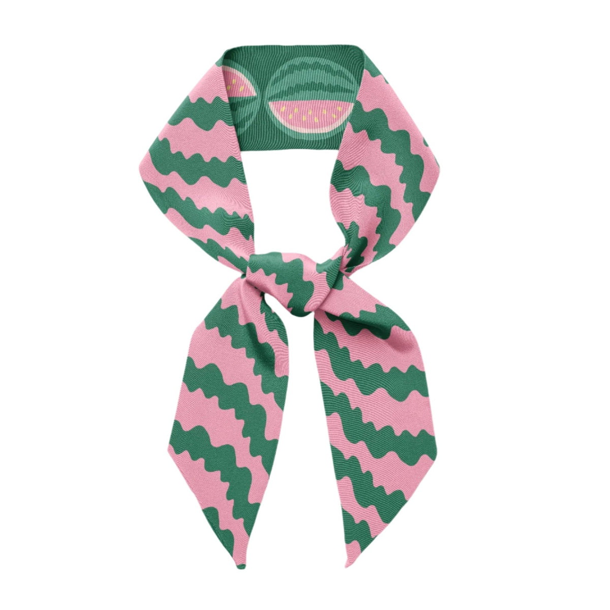 Refresh look with our cool watermelon twilly silk scarf tie and ribbon from Centinelle, double sided, double fun.for tropical relaxed vibes. 