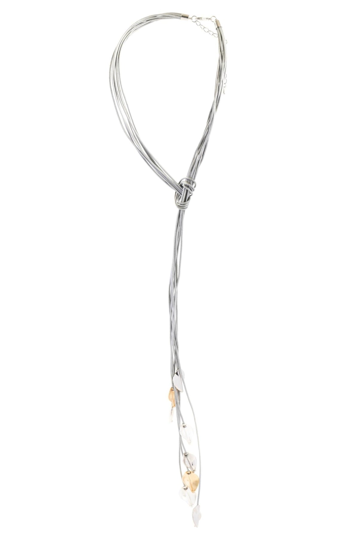 Metallic Leaf Leather Necklace - Grey