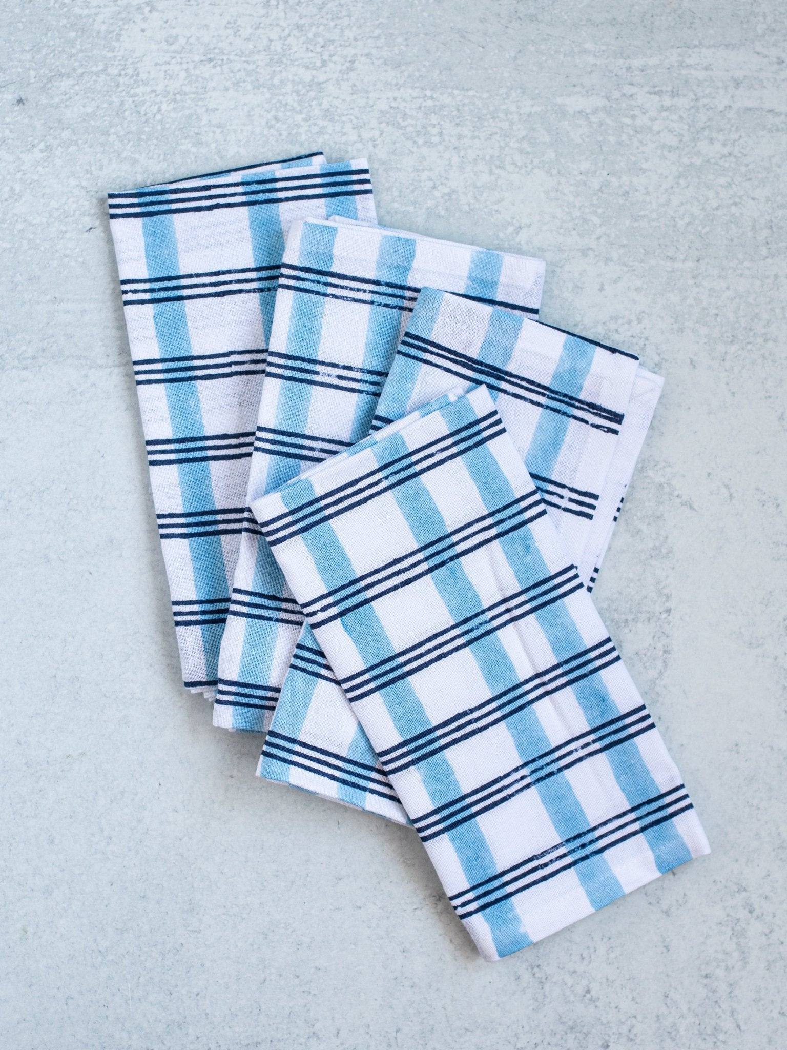 Organic Napkins (set of 4) - Plaid, Navy & Uniform Blue - The Mended Company