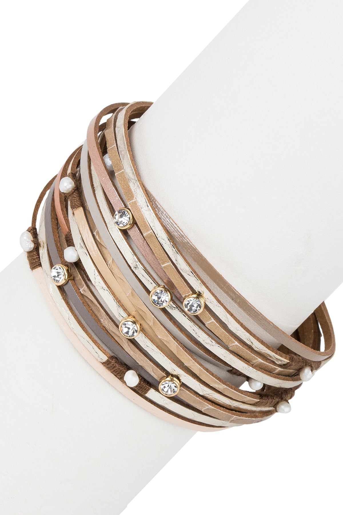 Vibrant Leather Multi Strand Bracelet - Burly Wood