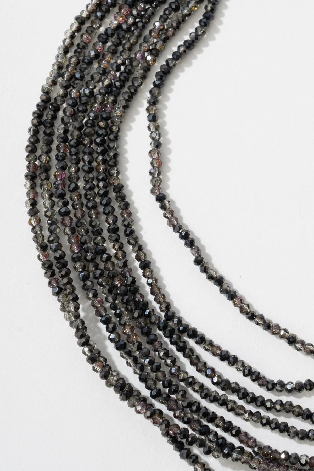 Multi Strand Beaded Crystal Necklace - Black