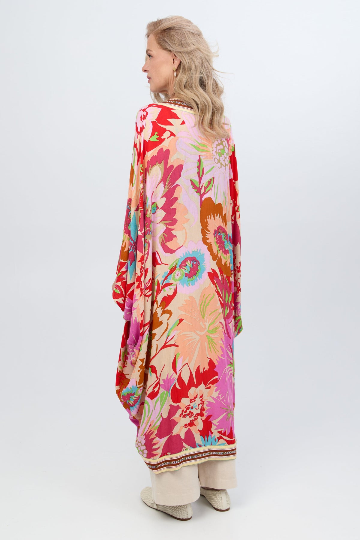Wing Sleeve Floral Kimono - Pink Multi