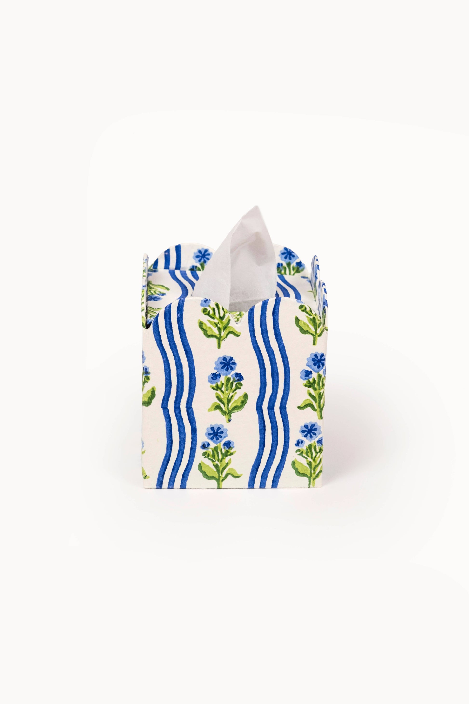 Block Print Tissue Box Cover- Leher Blue (Collapsible)