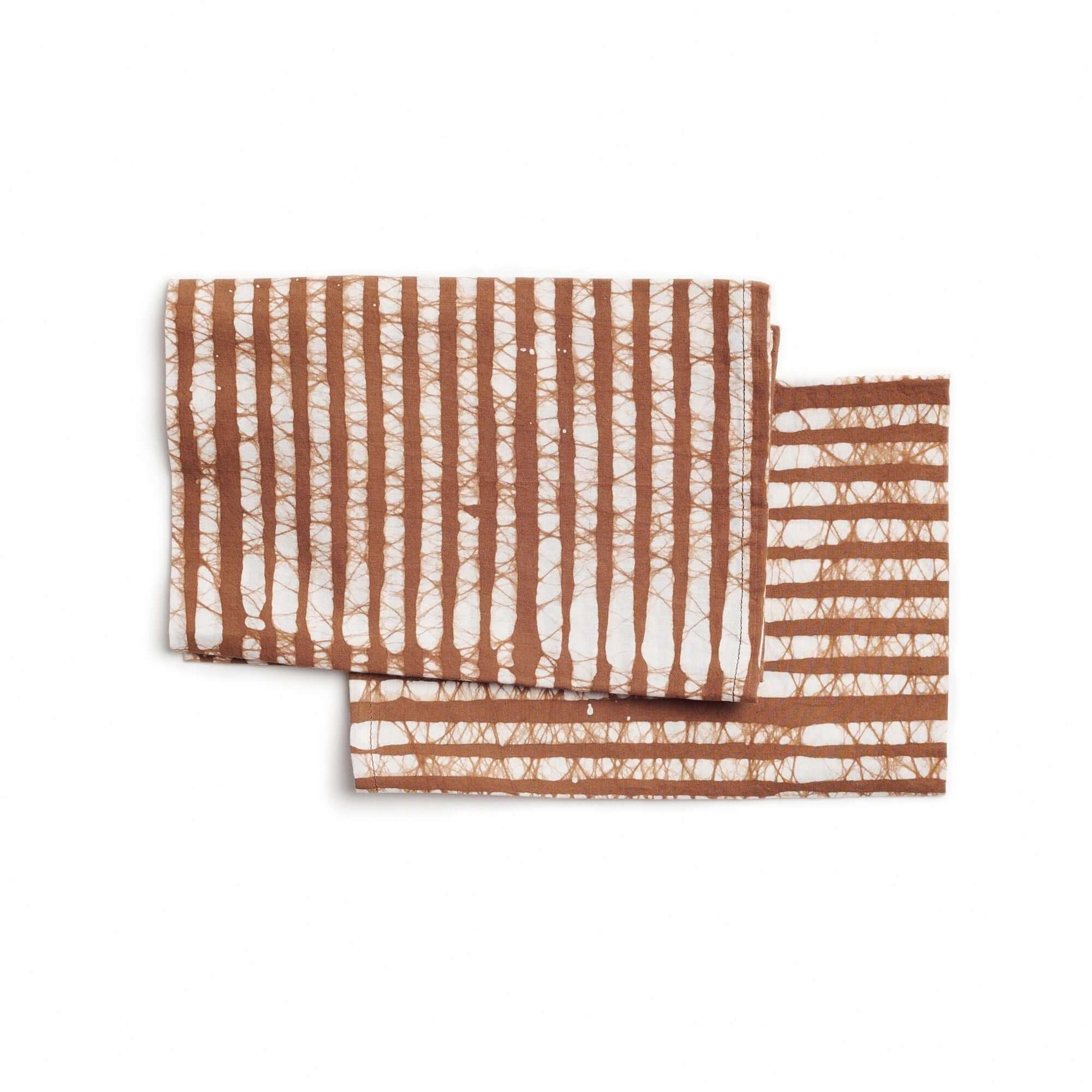 Oak Brown Stripes Wax Block Print Cotton Table Napkin set of 4 showcasing unique handmade design.
