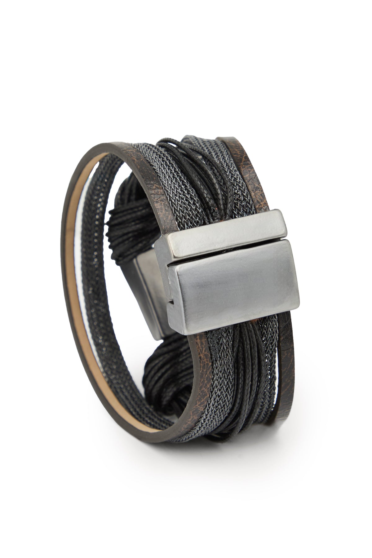 Rectangle Charm Cord Bracelet - Black