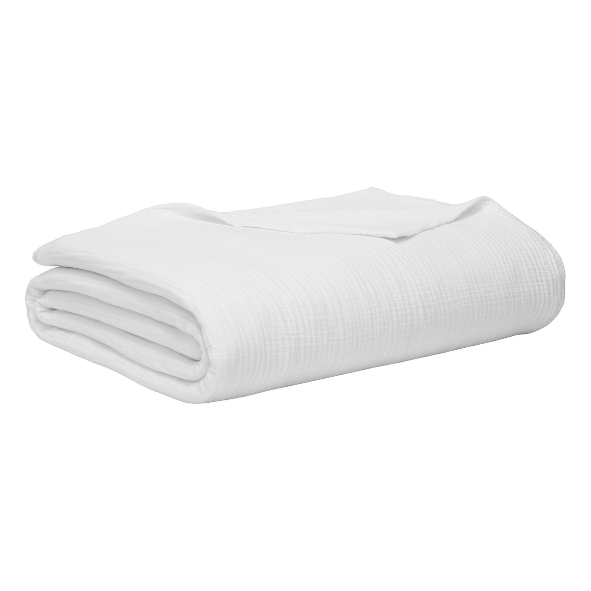 BL-861-11096_8|Neatly folded white crinkle cotton blanket, showcasing its soft, breathable texture, a versatile and cozy addition.
