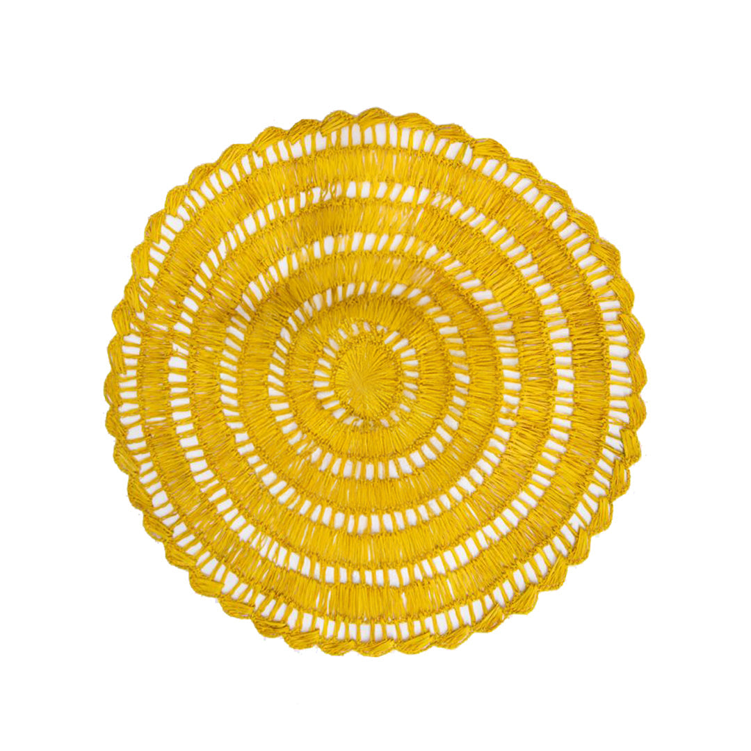 Buriti straw placemat handwoven from natural Brazilian palm fiber in yellow by Talah Home