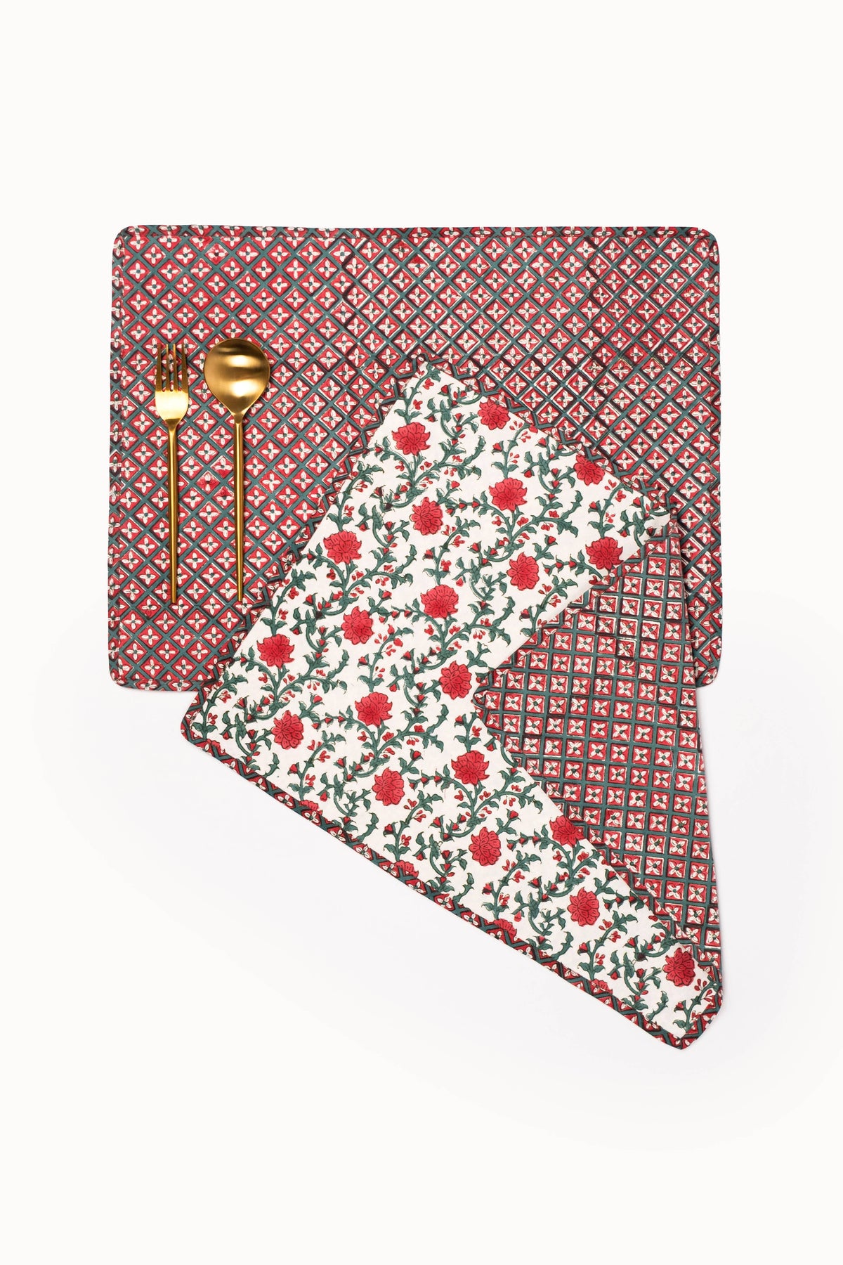 Holly & Berry Crimson Reversible BlockPrint Placemat (Setx2)