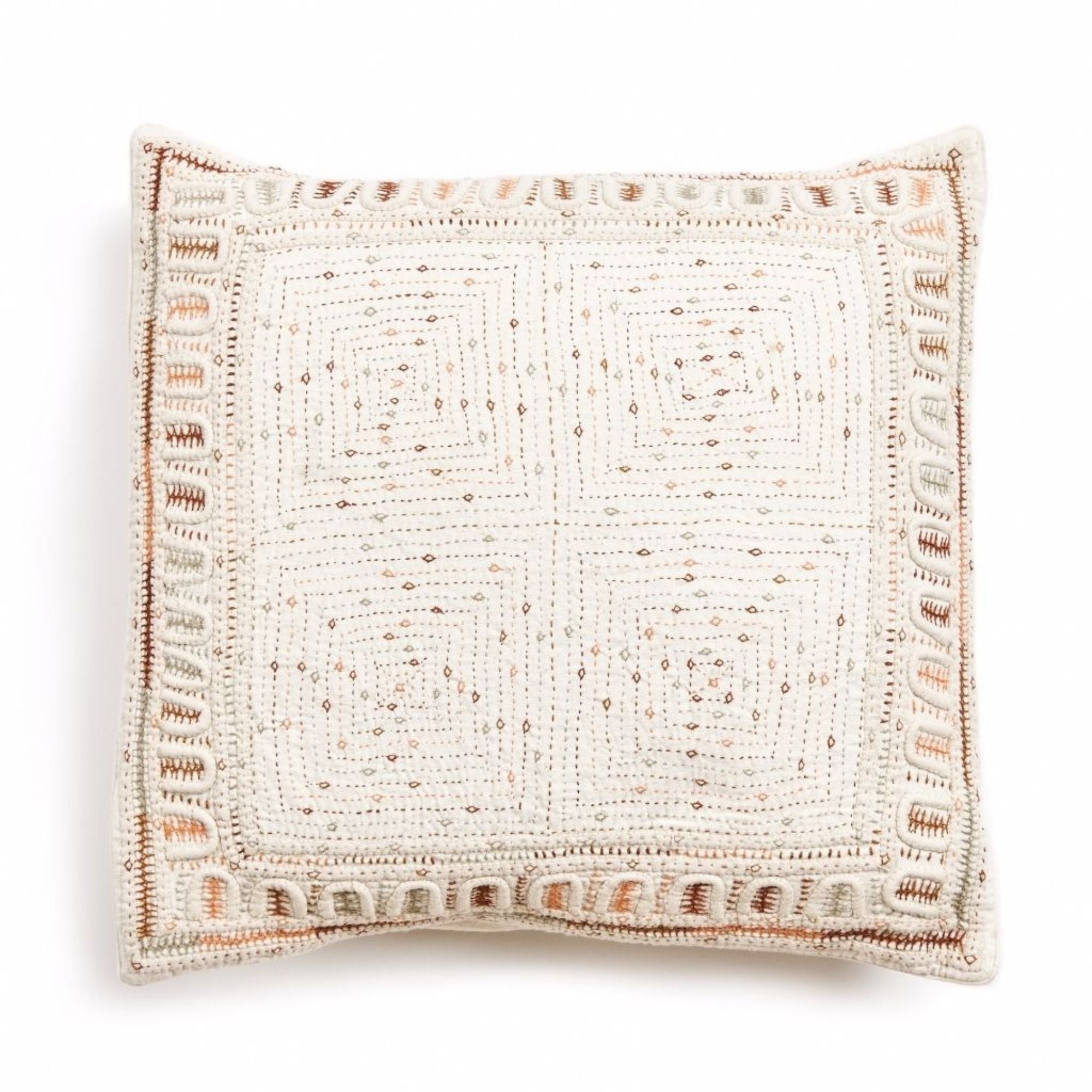 Maze Brown Handwoven Hand Embroidered Organic Cotton Pillow