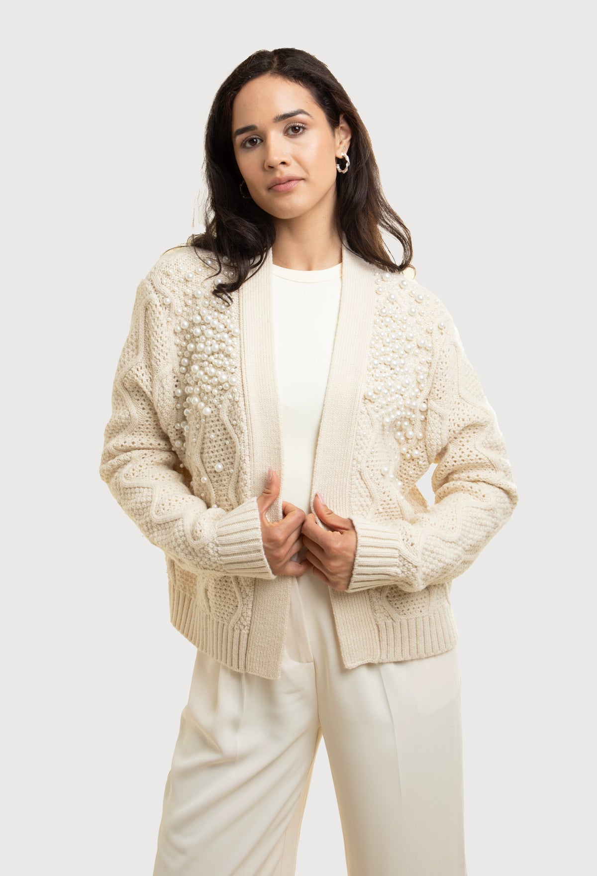 Pearl Embellished Cardigan - Ivory