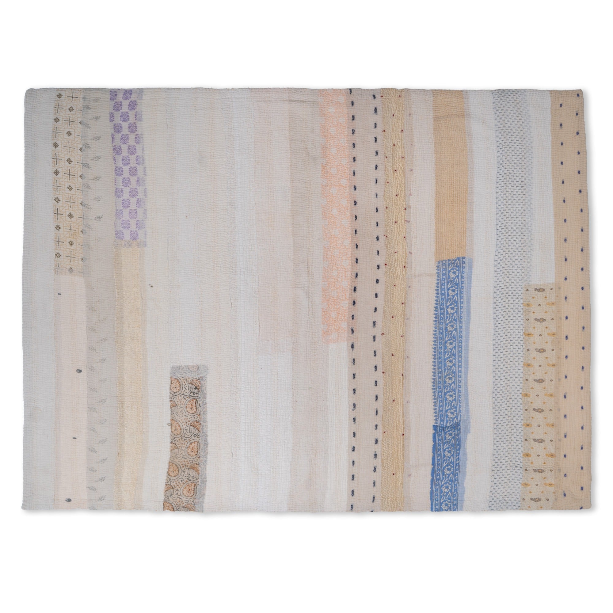 Jewels Stripe Fray Patch Kantha Throw