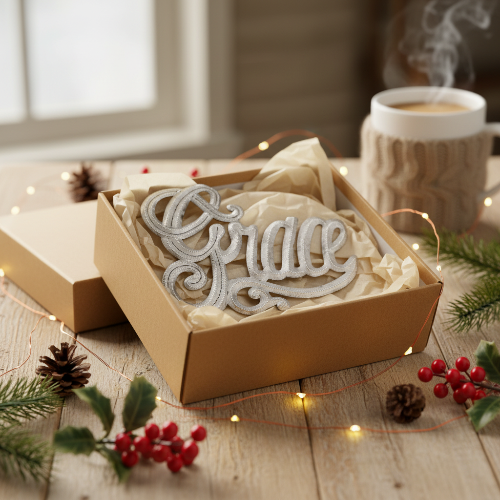 Effortless Grace Haitian nativity metal art as a gift in kraft box with seasonal decor - SM099