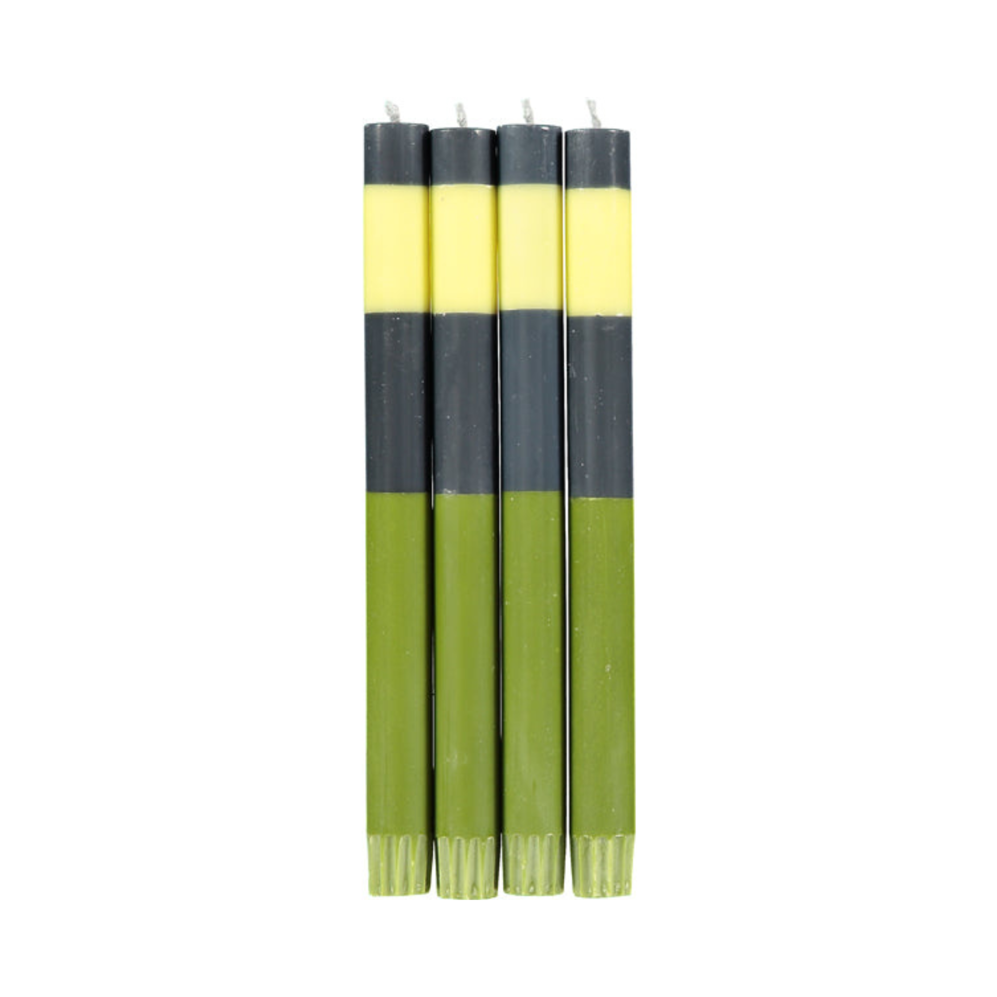 S/4 ABSTRACT Striped Olive, Indigo & Jasmine Dinner Candles