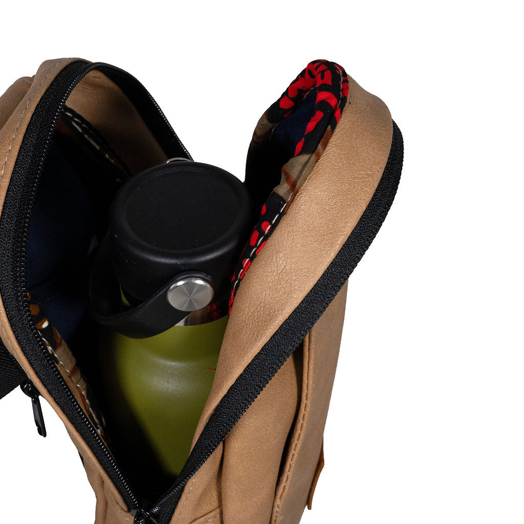 Buru dark tan vegan leather hands-free sling bag #color_brown