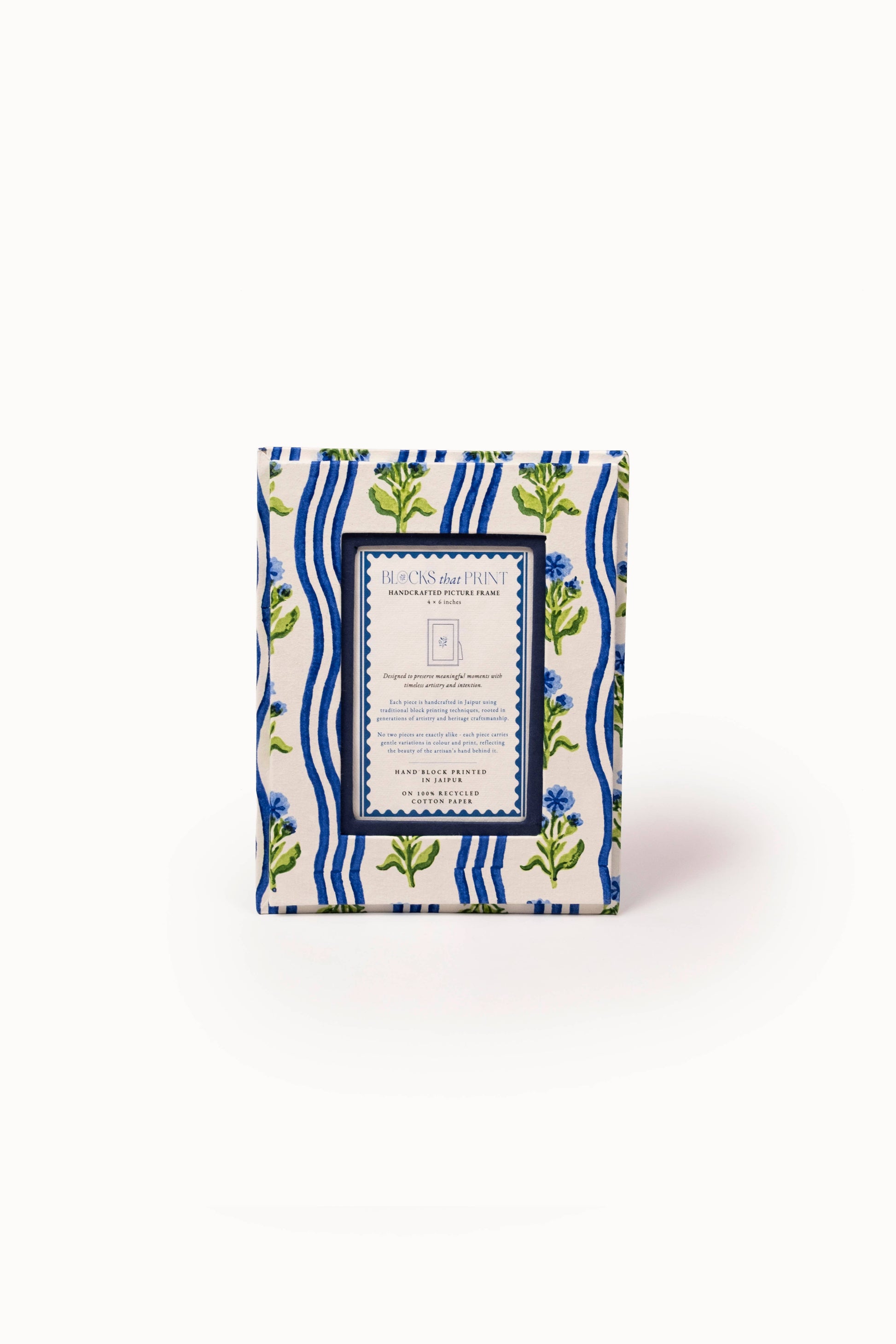 Medium Block Print Photo Frame (4 by 6) - Leher Blue