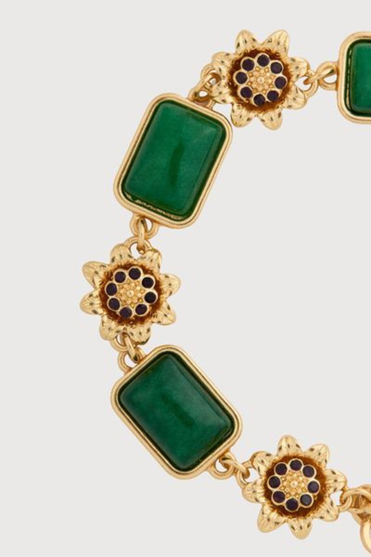 Floral Gemstone Metal Necklace - Gold