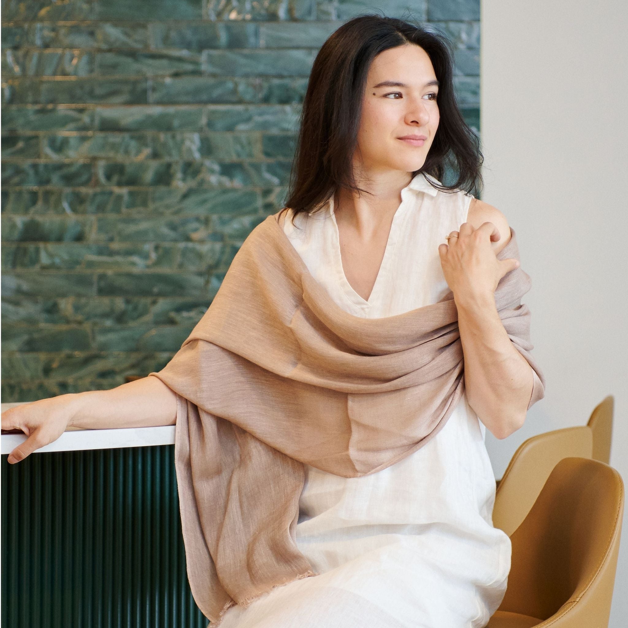 Jute Cream Hand Woven Soft Linen Silk Scarf