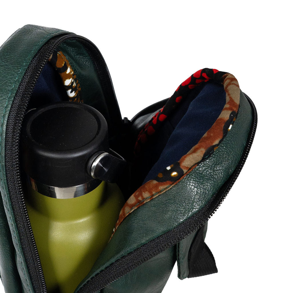 Buru forest green vegan leather sling bag crossbody wear #color_forest-green