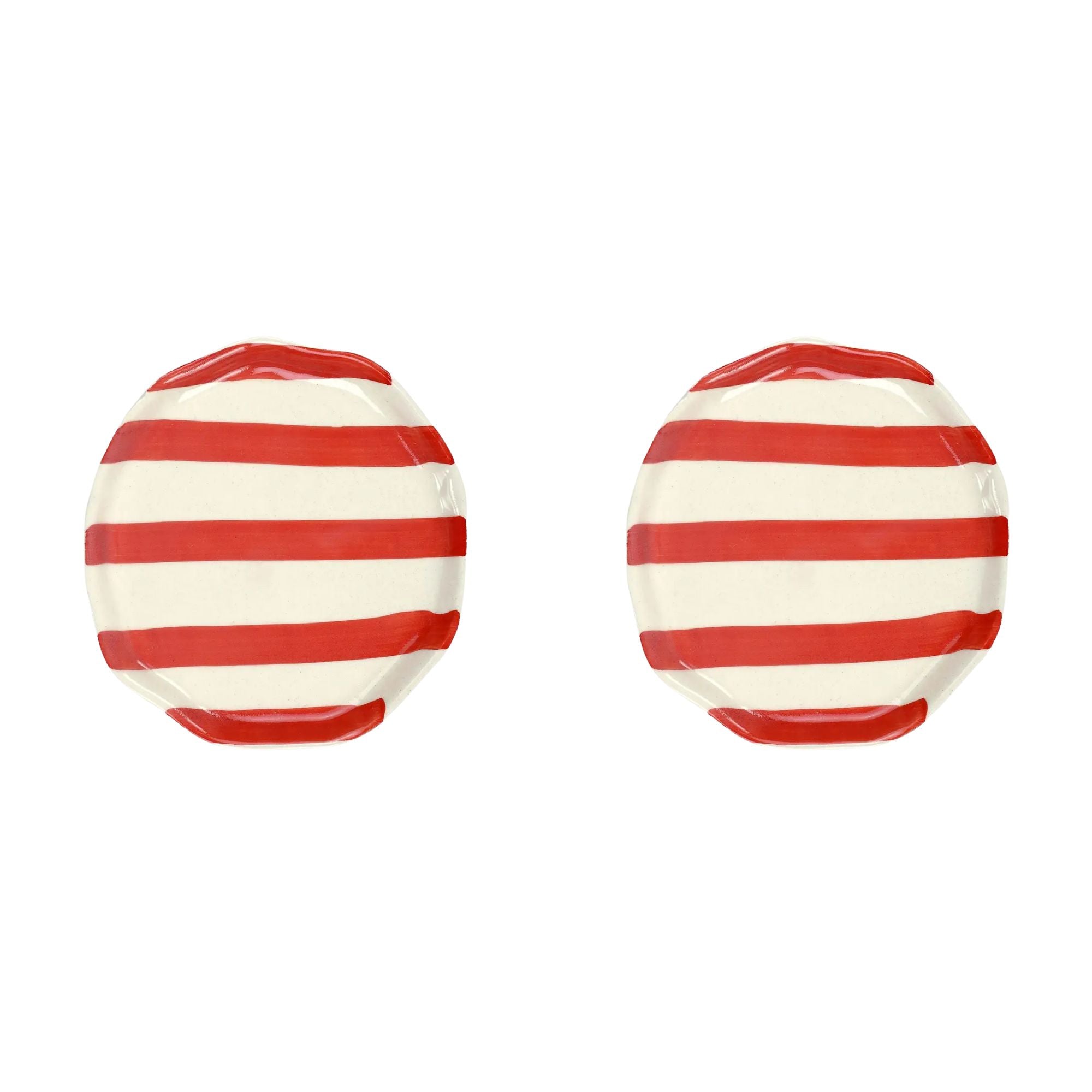 Ceramic Red stripe plate, 6.3x6.3 Inches ( Set of 2 )