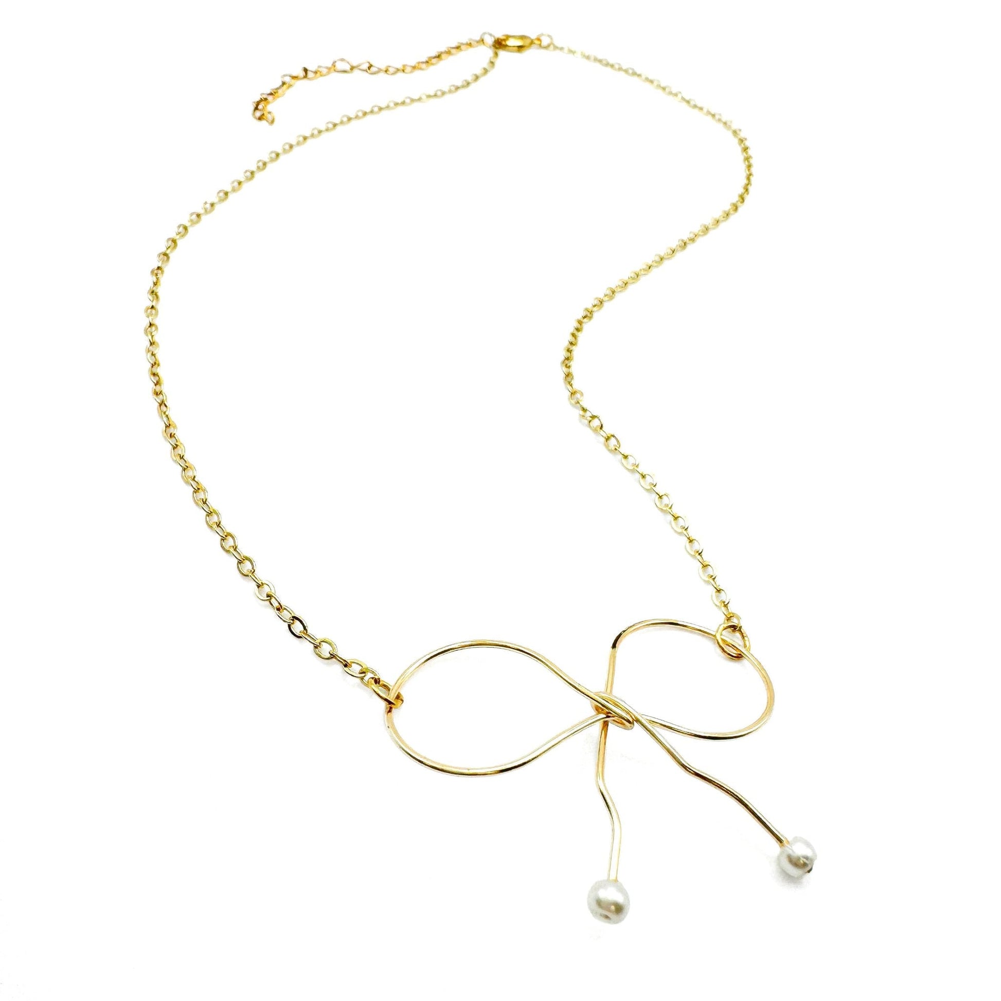 Pearl gold bow cute necklace