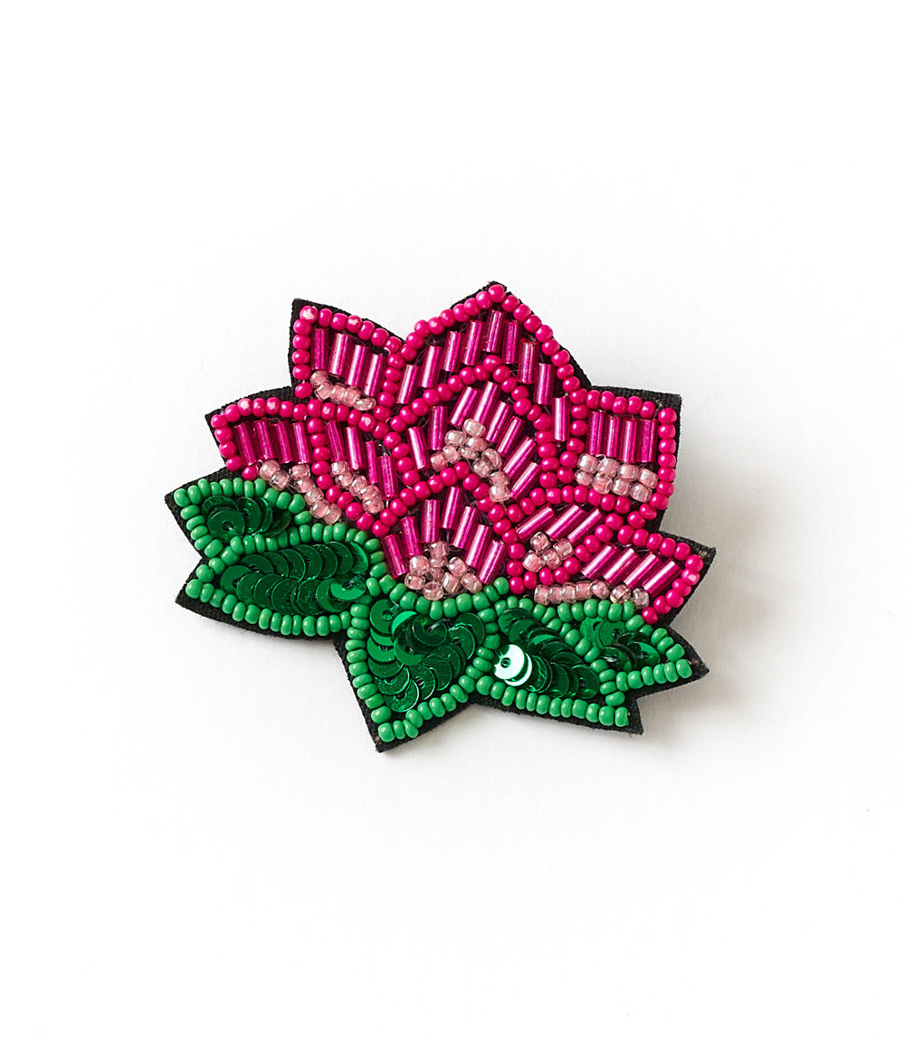 Bala Mani Beaded Lotus Brooch Pin - Handmade