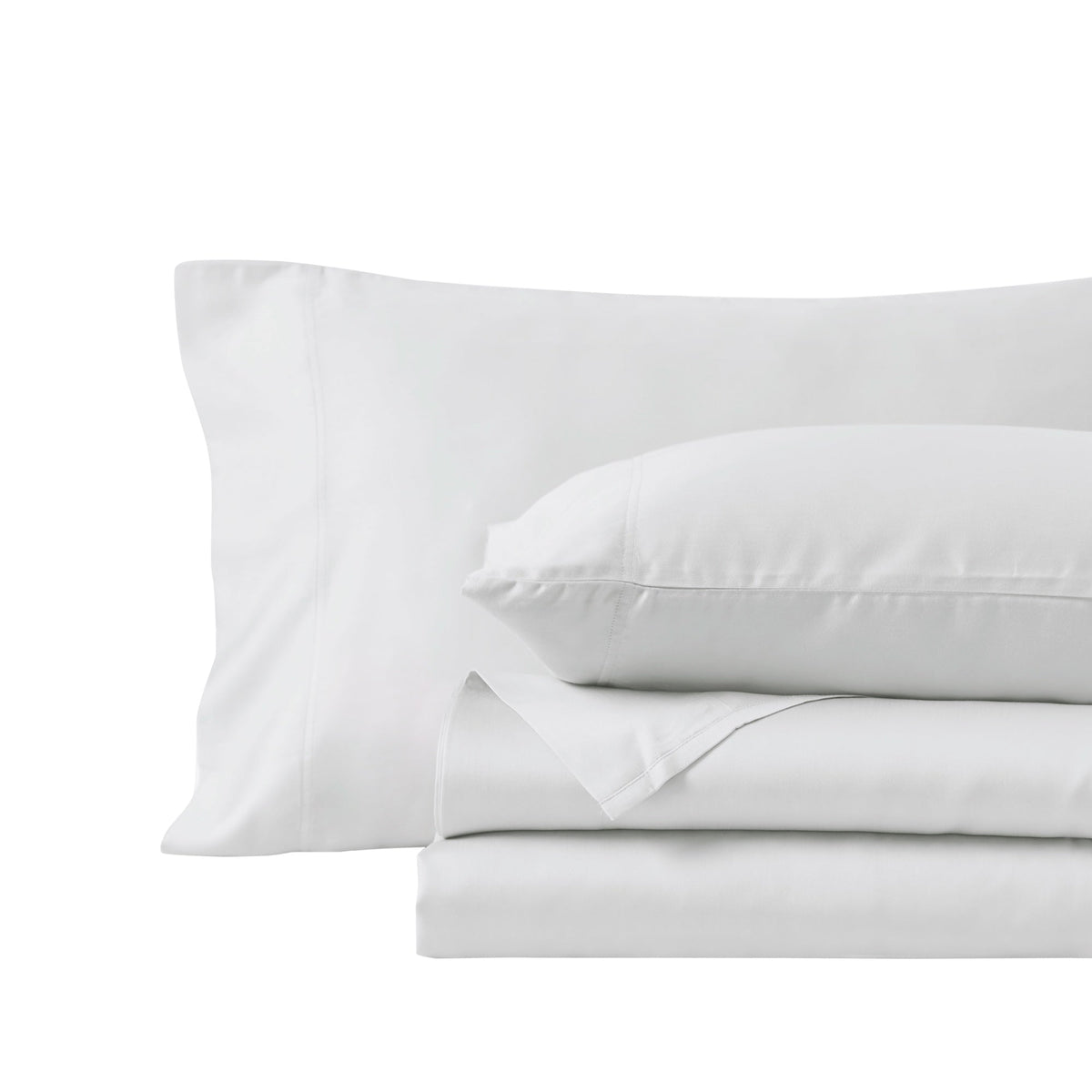 QSS-528-6080_5|White 100% Lyocell sheet set, including a flat sheet, fitted sheet, and pillowcase for luxurious, breathable bedding.