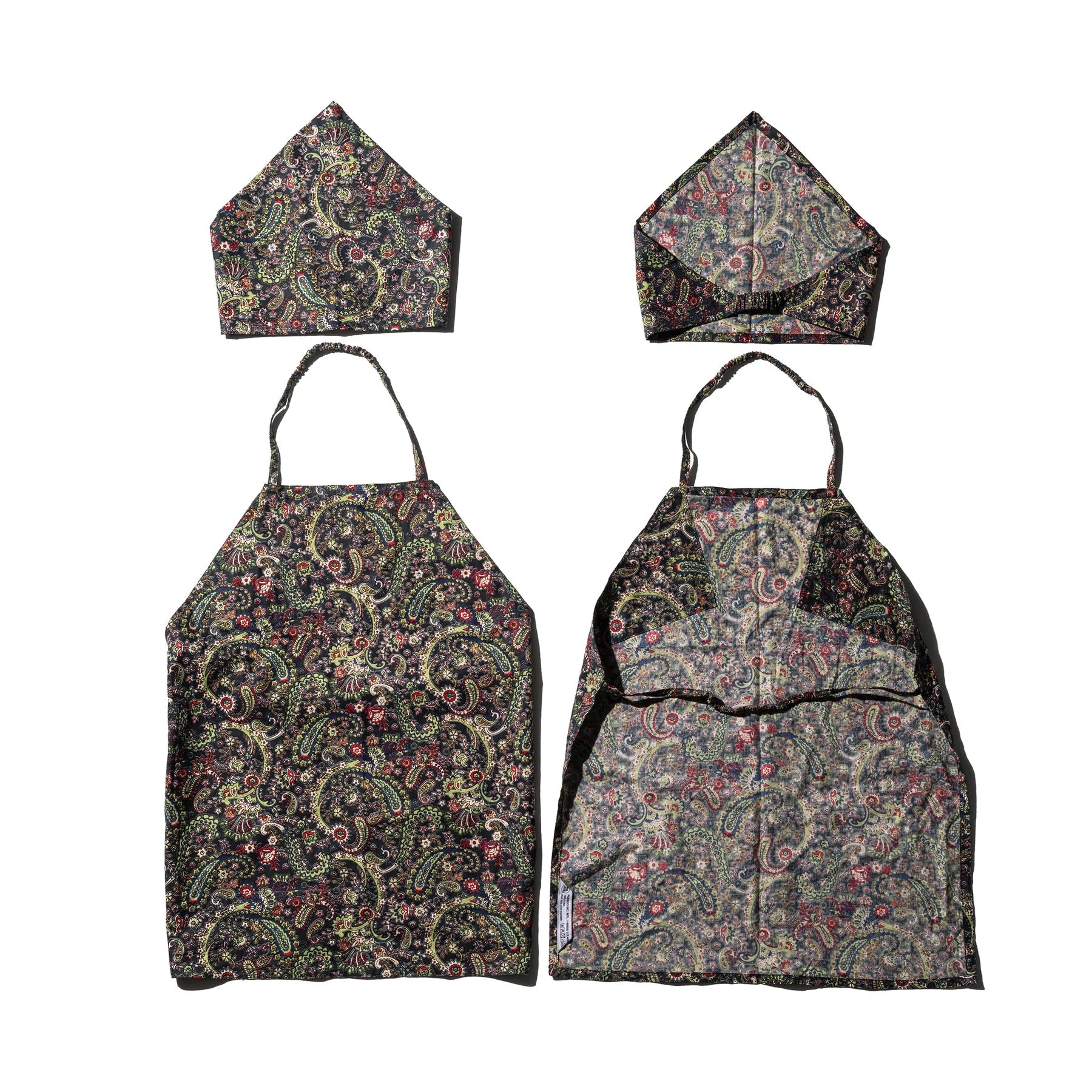 Hand Printed Kids Apron With Kerchief Paisley 4