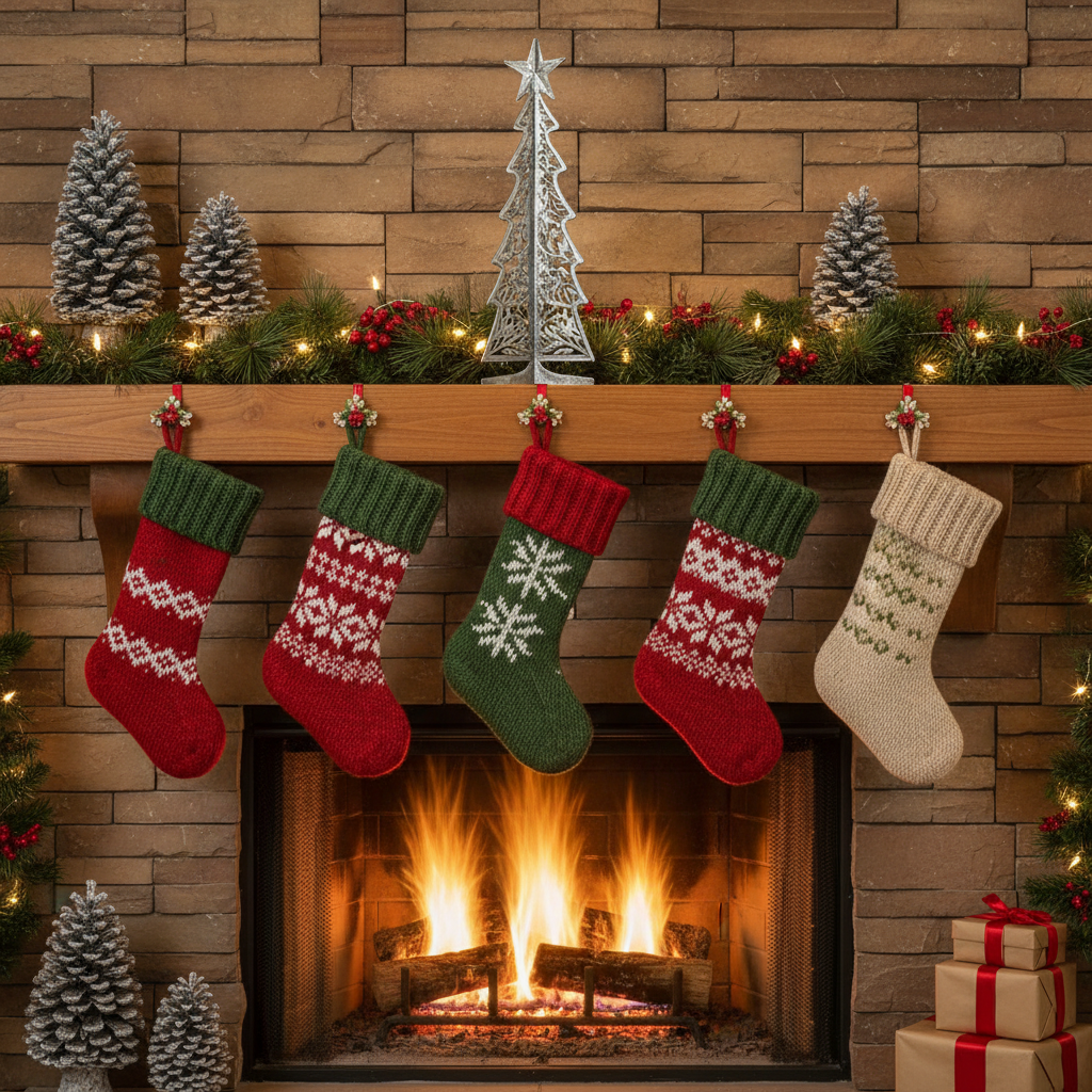 Tall 3D Christmas Tree - Fireplace Mantelpiece Lifestyle
