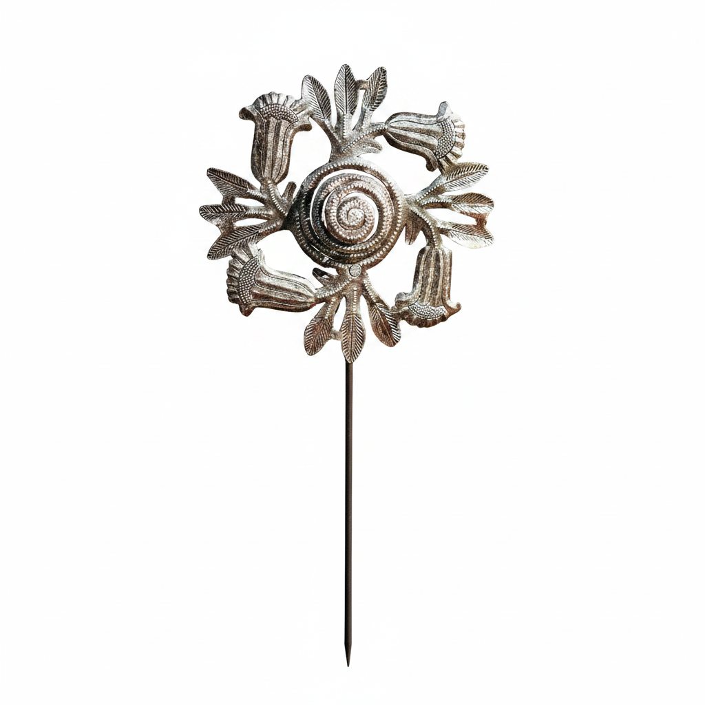 SM729 Metal Trumpet Flower Twirl Garden Stake on white background