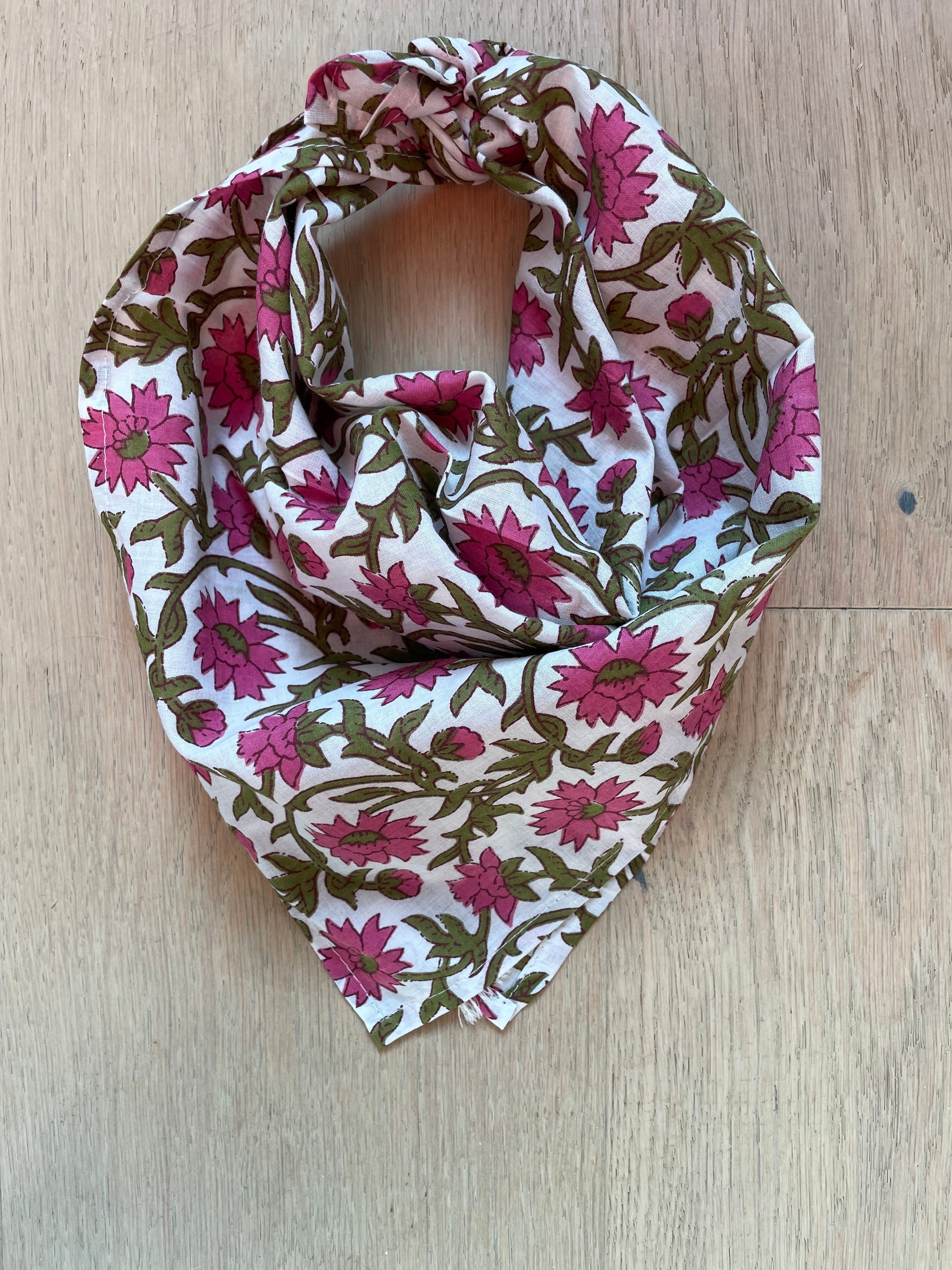 Bandana Scarf - Darlington Floral Raspberry Square Tied