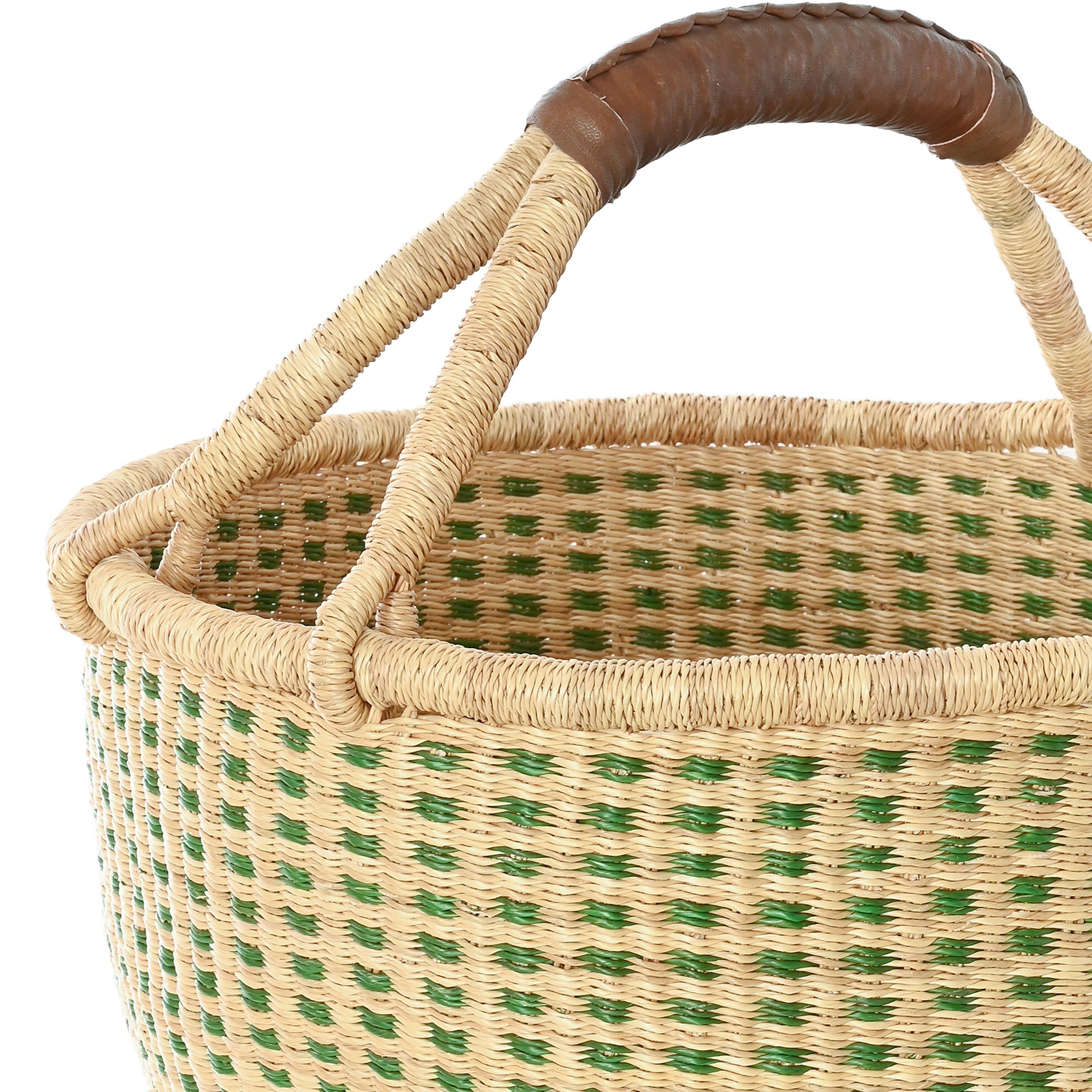 Forest Green and Natural Checked Bolga Basket