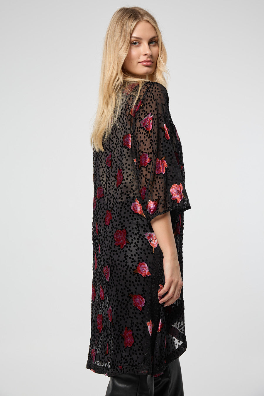 Black Velvet Rose Kimono - Black