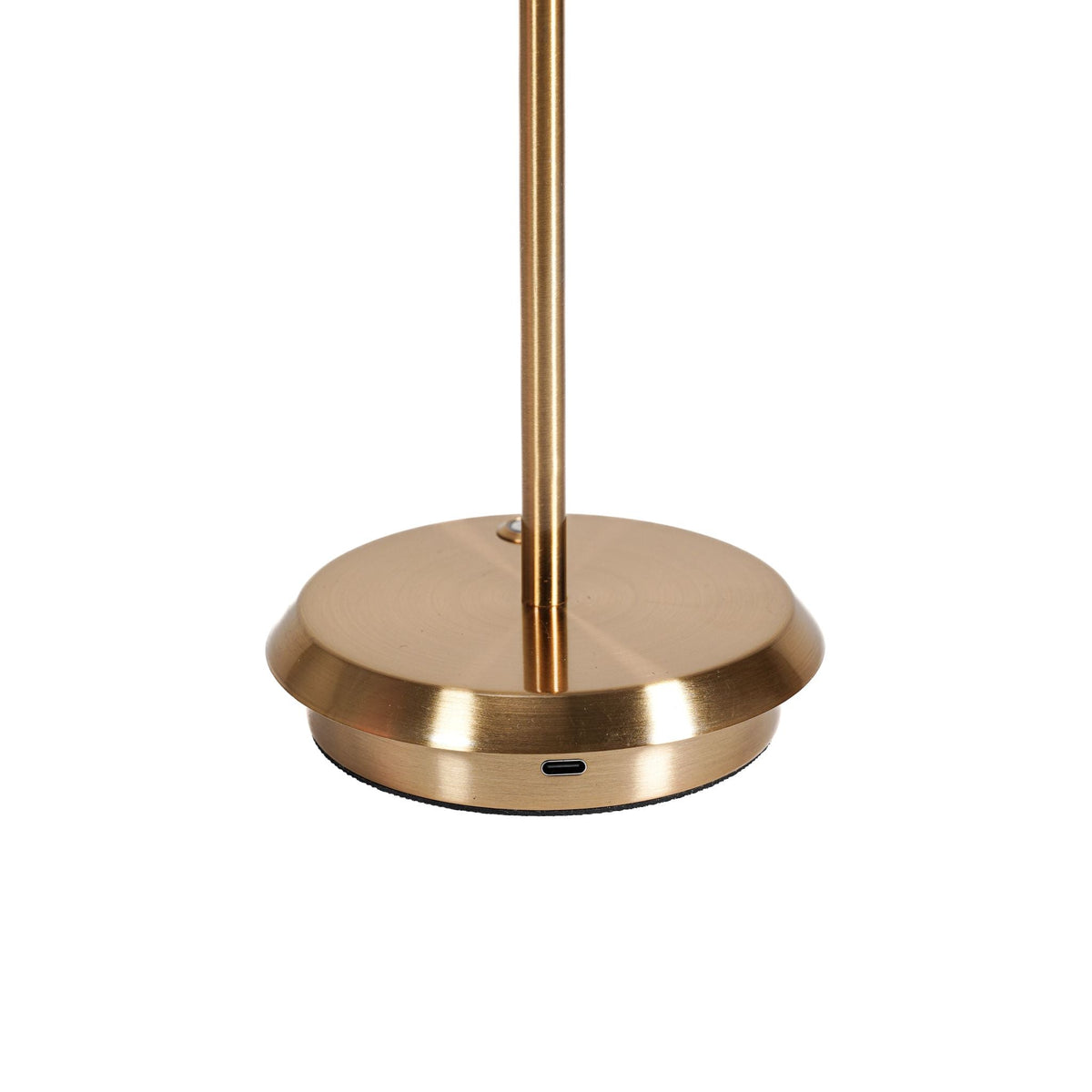 Gold cordless table lamp base with charging port detail