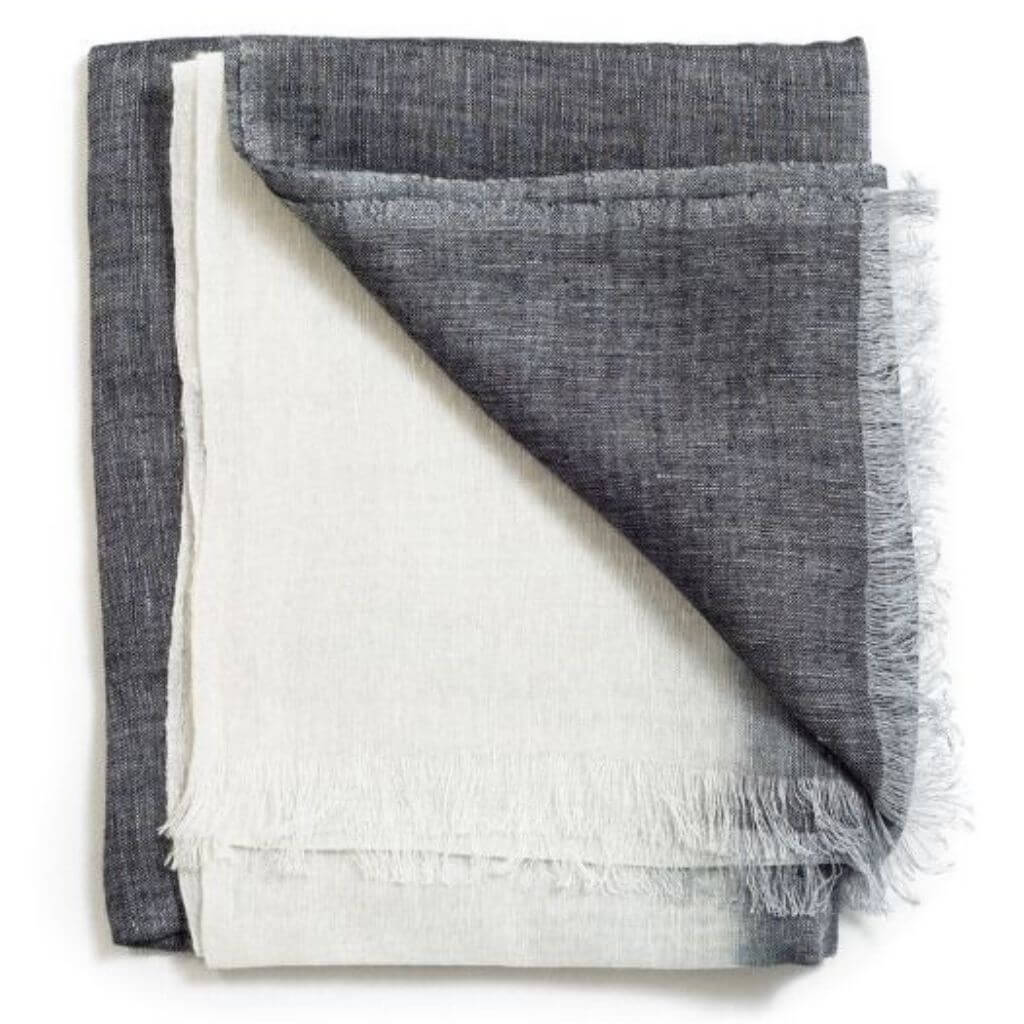 Granite Black White Ombre Linen Silk Handloom Scarf showcasing elegant black and white ombre design, perfect for stylish outfits.