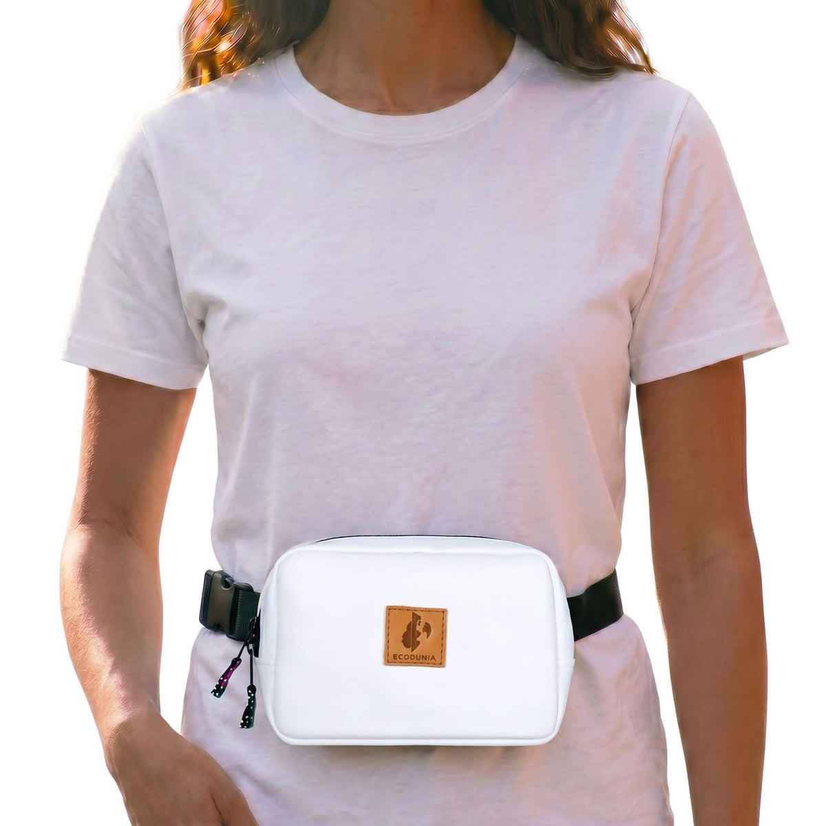 Vegan Leather Crossbody Belt Bag Ecodunia #color_white