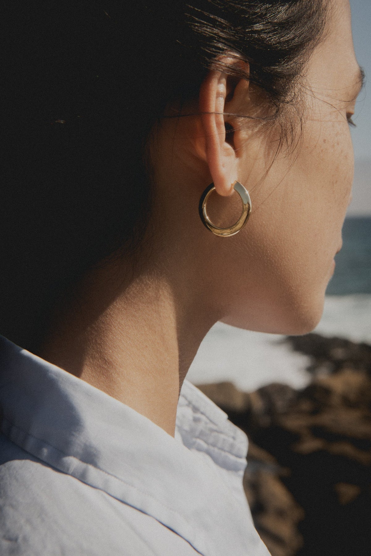 Talia Medium Hoop Earrings in 14k recycled gold vermeil, view 2