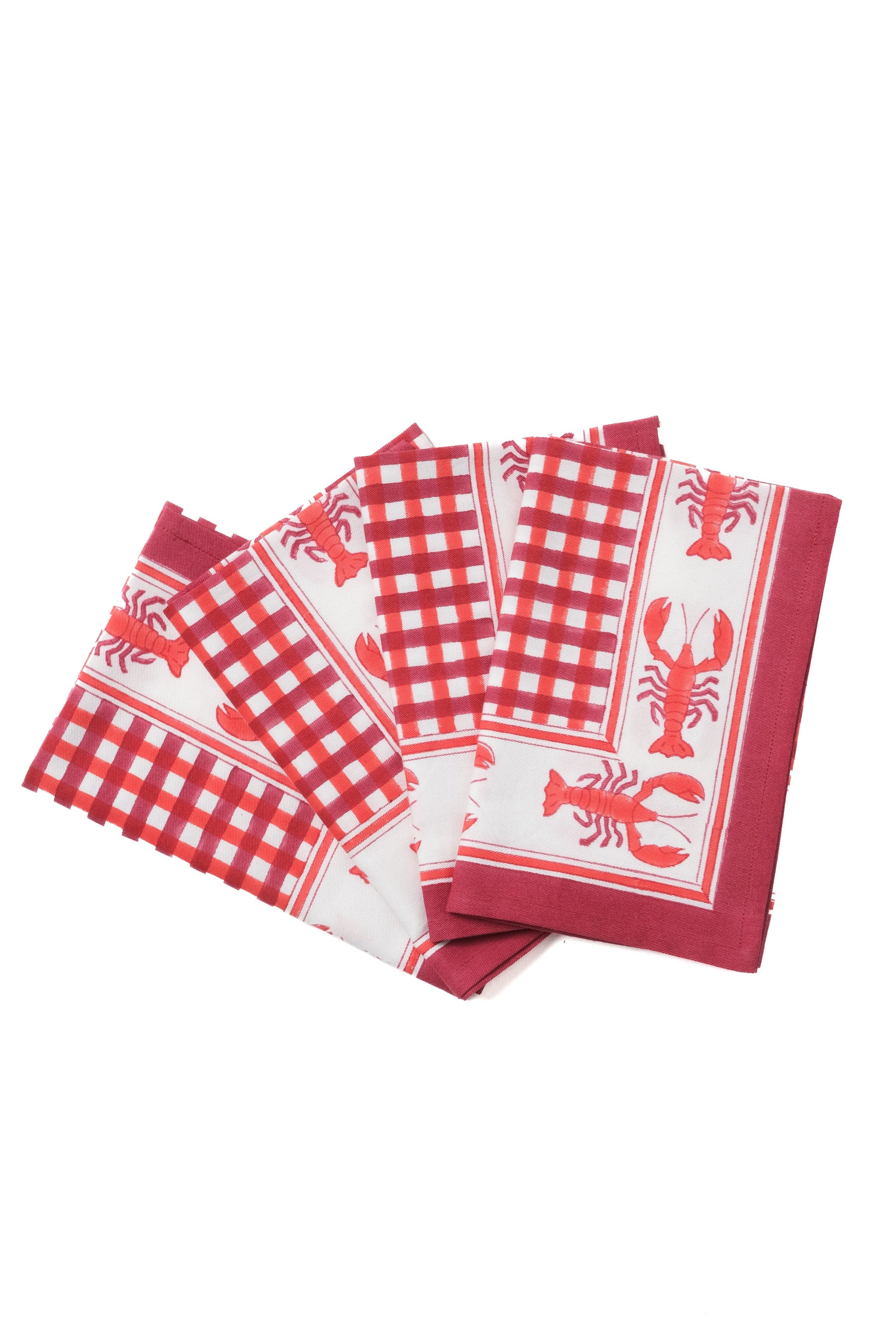 Set of four lobster red gingham cocktail napkins from Inner Child