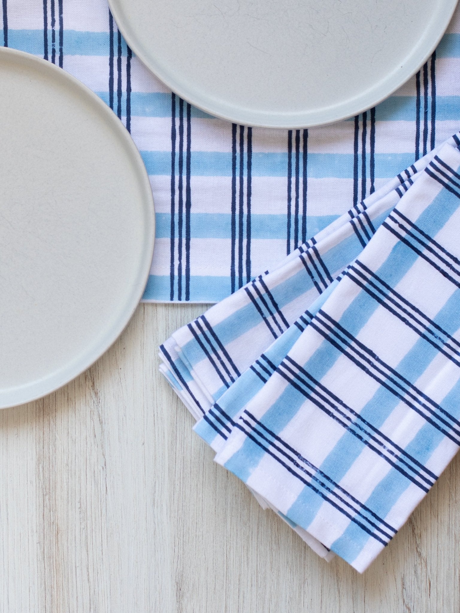 Organic Napkins (set of 4) - Plaid, Navy & Uniform Blue - The Mended Company