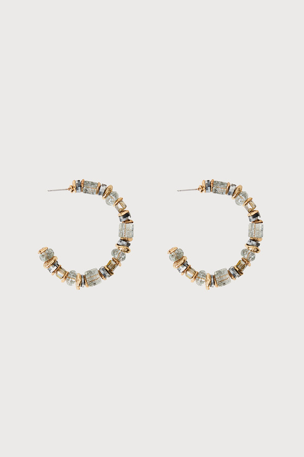 Beaded Crystal Hoop Earring - Grey