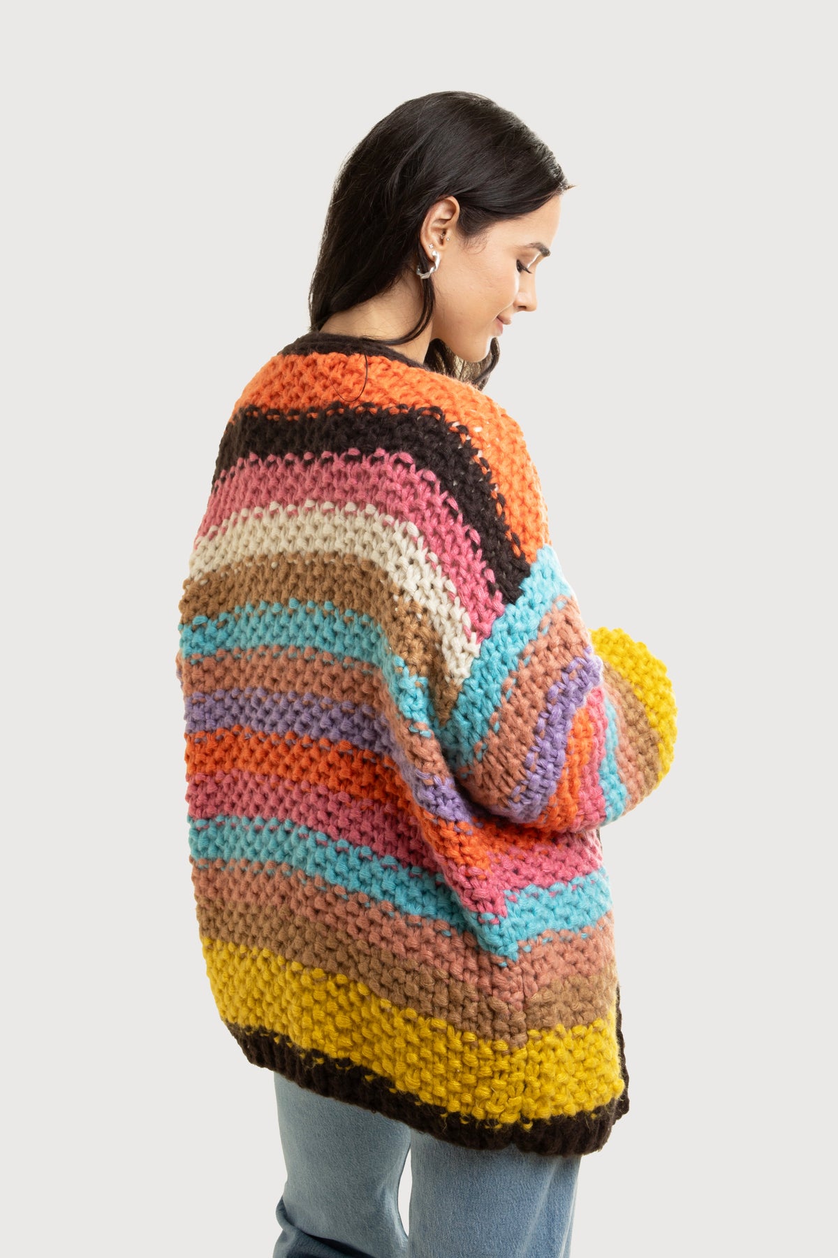 Rainbow Knitted Cardigan - Brown