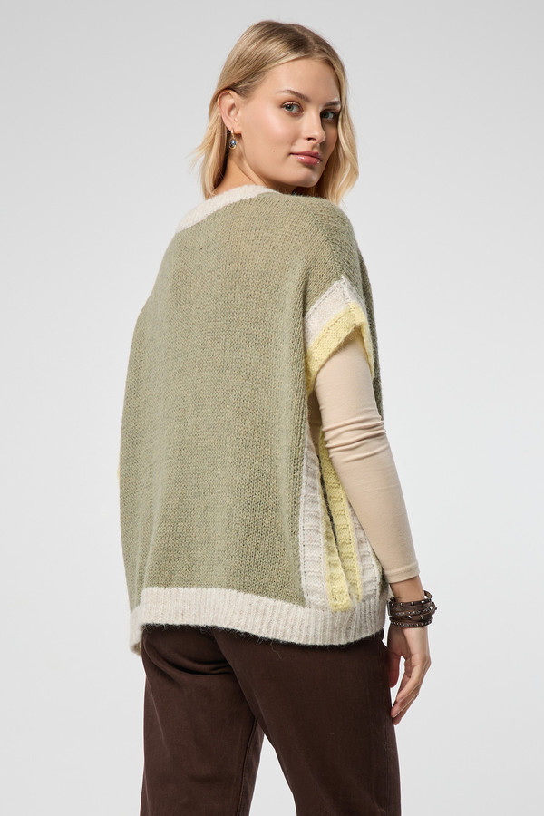 Colorblock Knit Sweater Vest - Moss