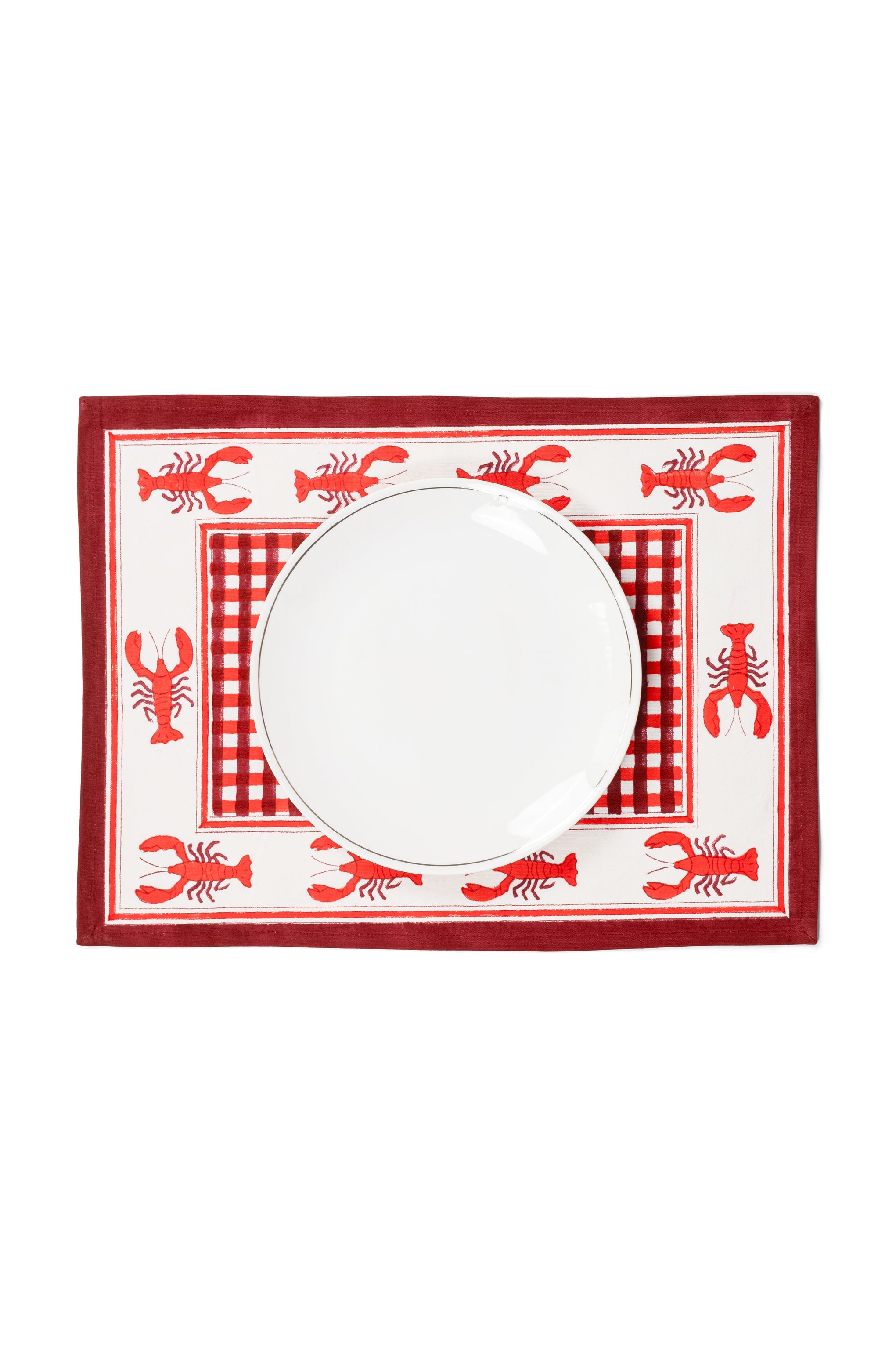 Lobster Red Gingham Blockprint Placemat
