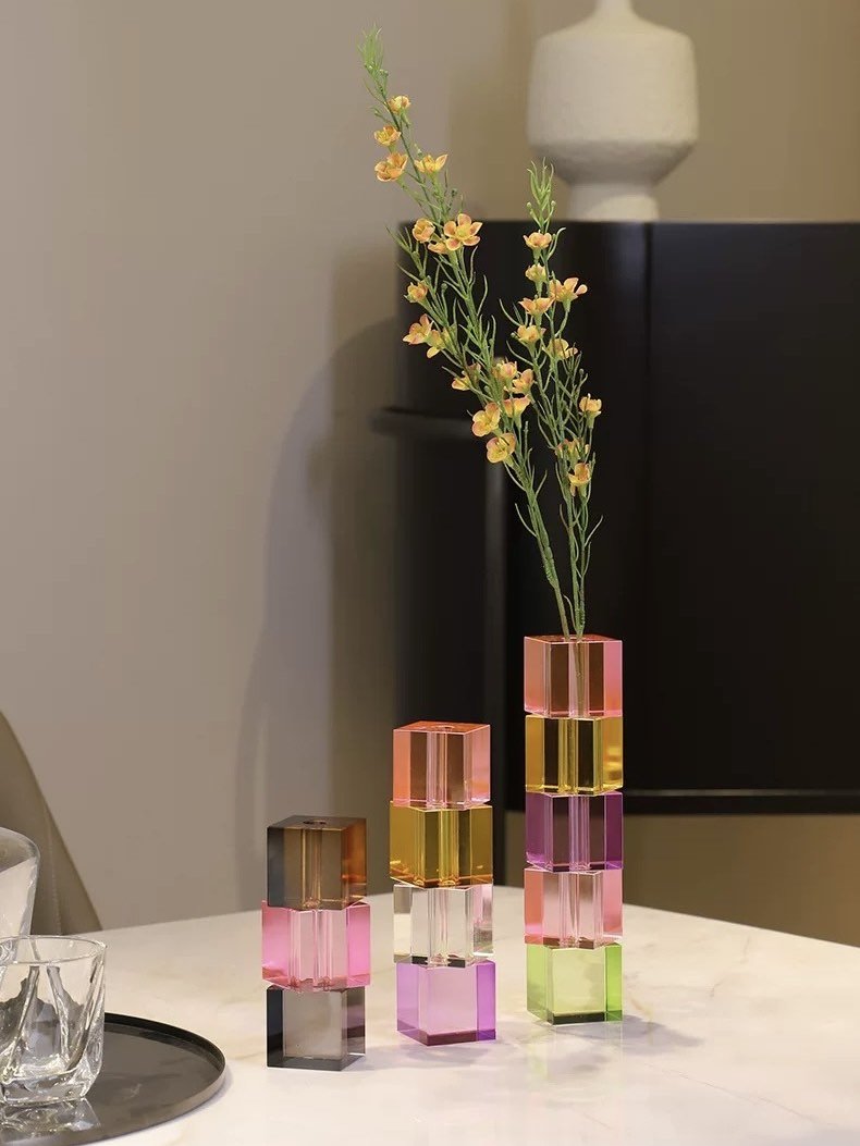 Modern Crystal Cube Bud Vase, Dopamine Table Setting Centrepieces - Vases - Crystal Cube Bud Vase - Small - INSPECIAL HOME