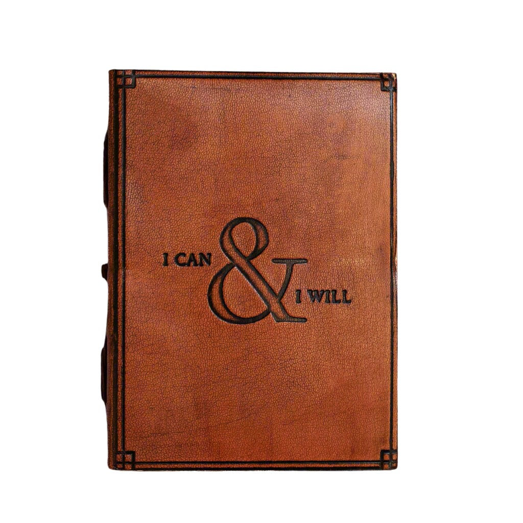 Soothi brown leather journal with the embossed quote 'I Can & I Will' on the cover - perfect for journaling, reflection, and manifesting