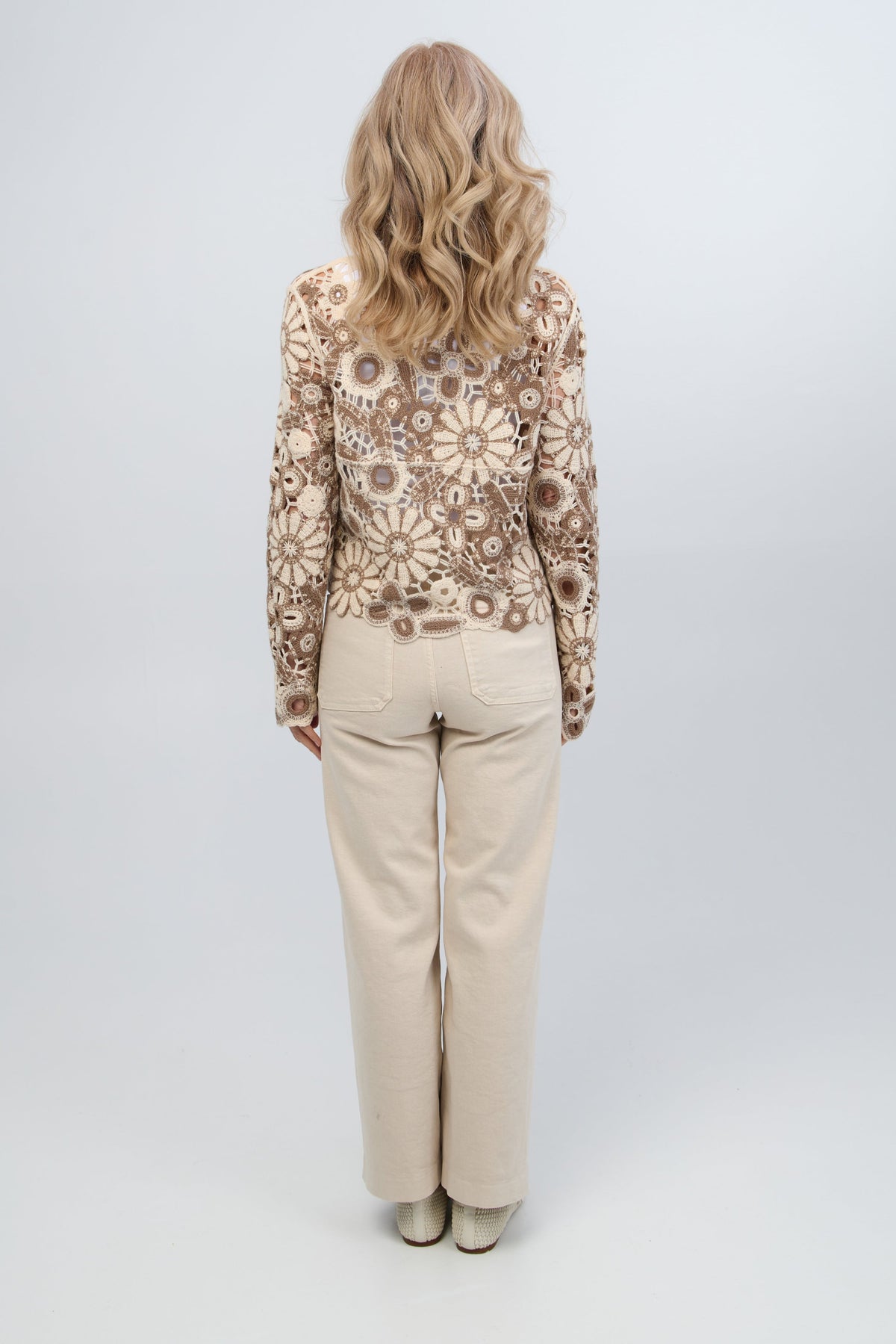 Flower Lace Crochet Jacket - Brown