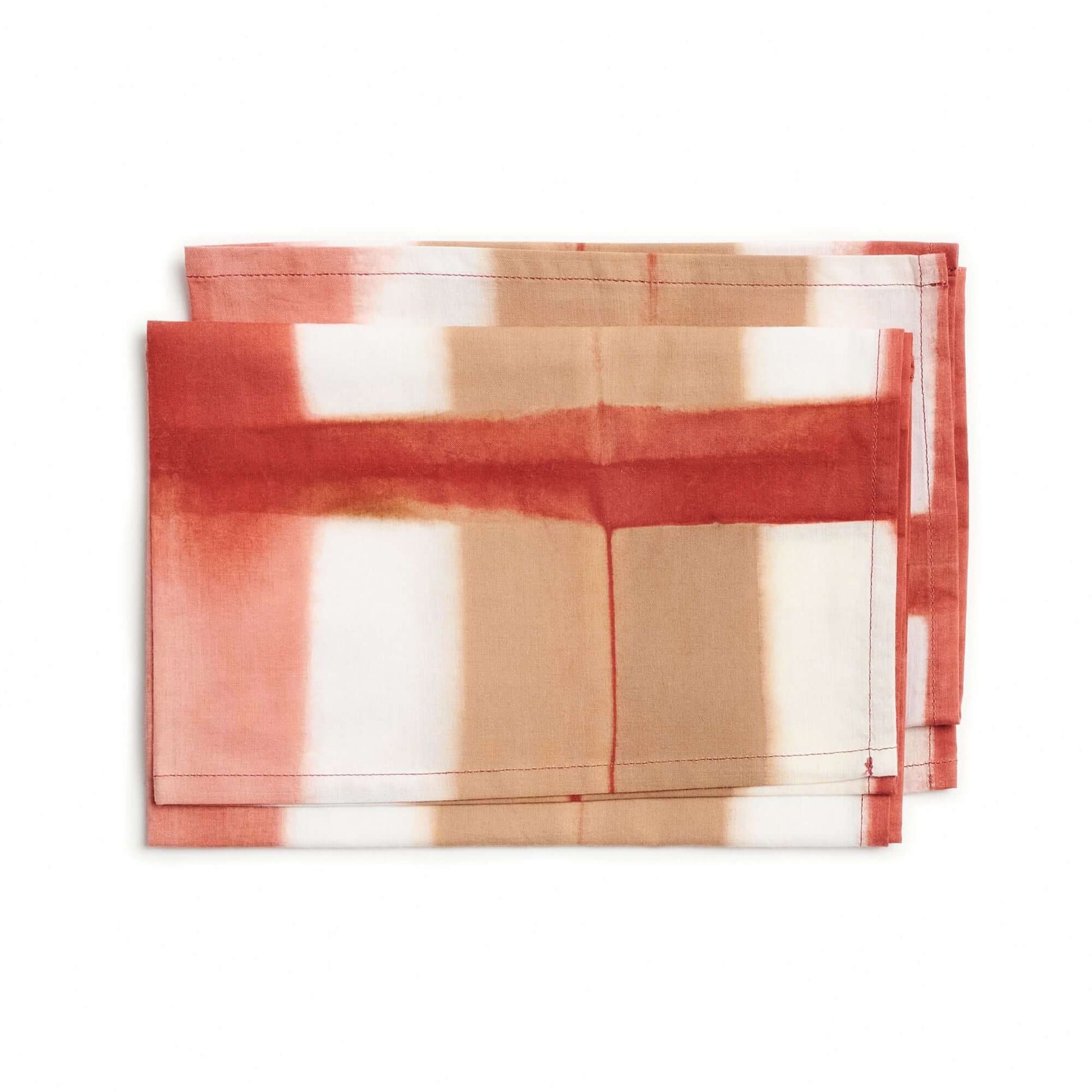 Chowk Red Print Cotton Artisanal Table Napkin Set featuring artistic red and beige patterns.