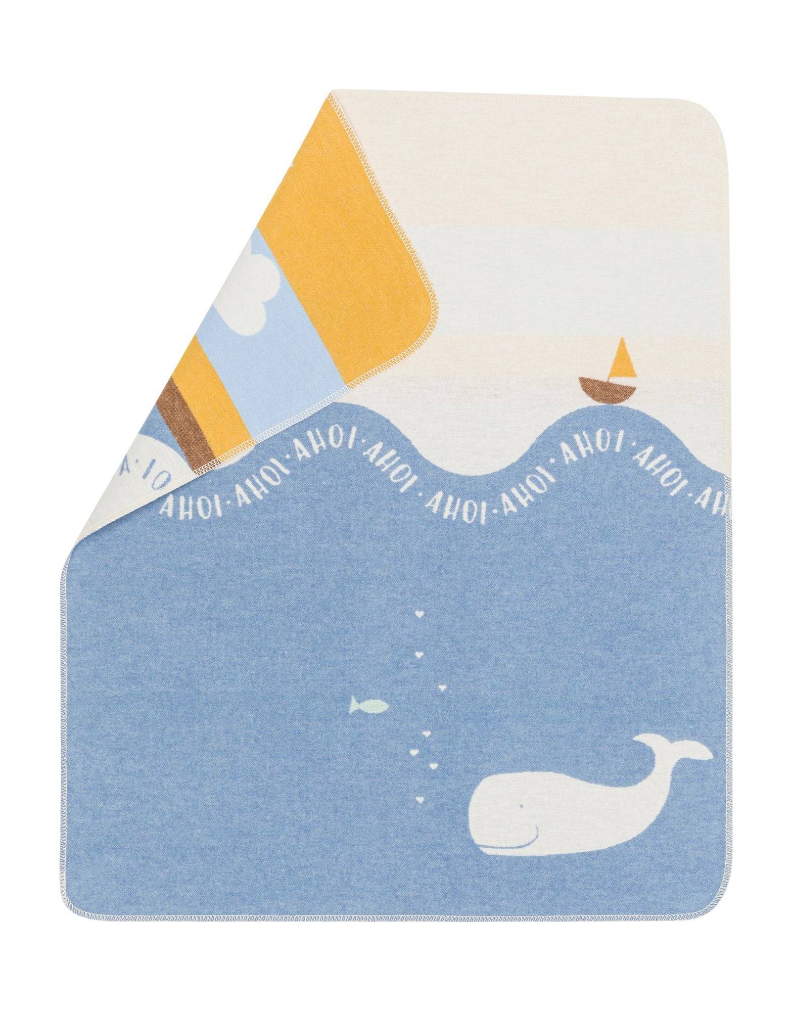 JUWEL baby blanket "whale/AHOI " in blue . Blanket made by David Fussenegger , a family-run mill in Austria.
