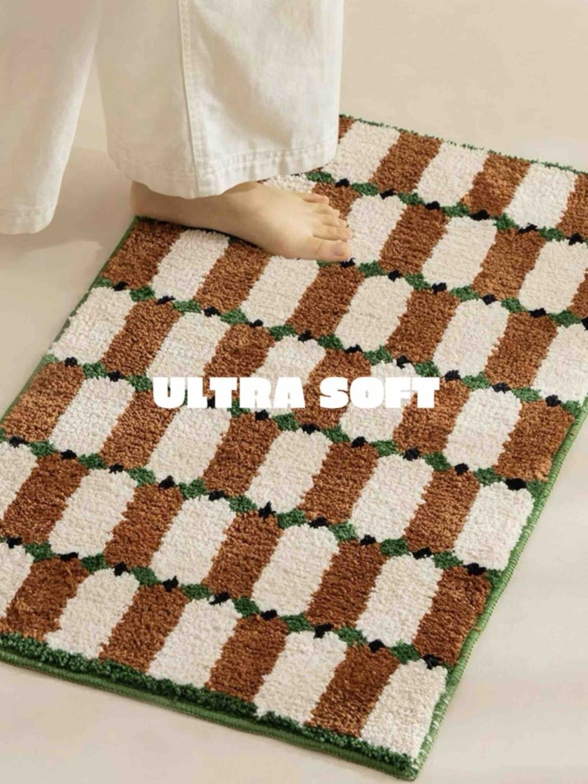 Retro Checker Bath Rug, Machine - washable, Ultra Soft & Absorbent - Retro Checker Bath Rug - Blue - INSPECIAL HOME