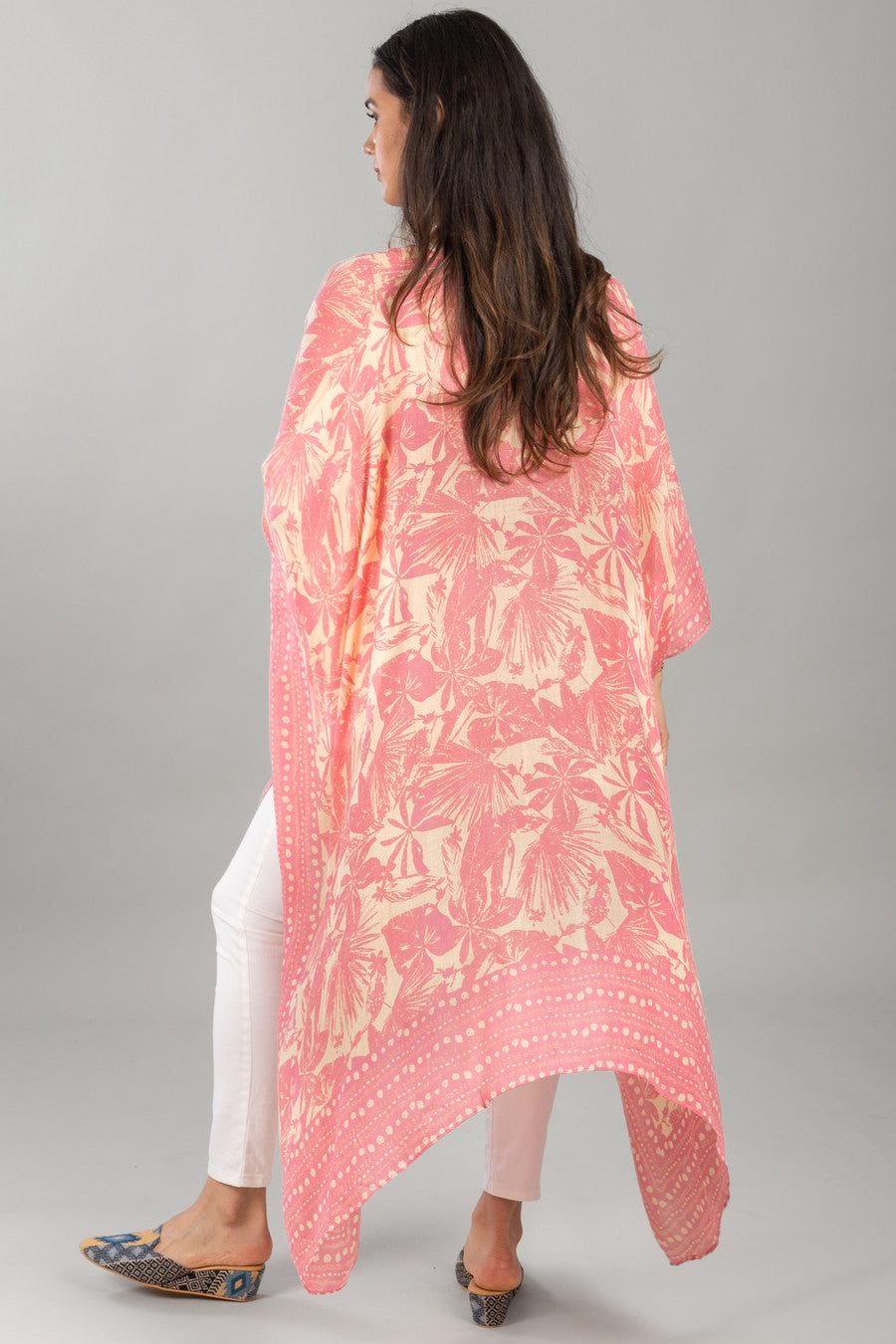 Tropical Print Kimono - Light Coral
