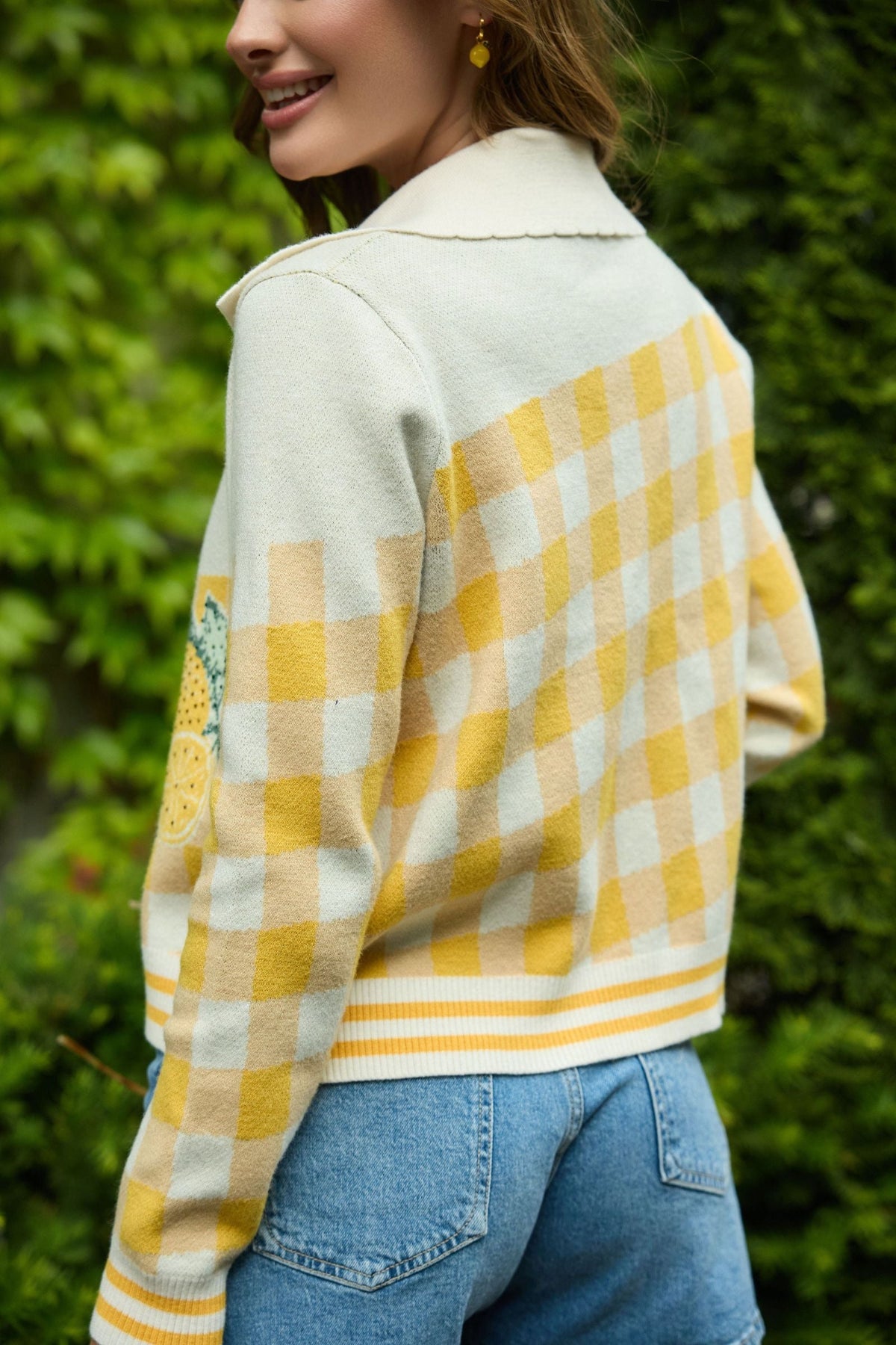 Lemon Check Knit Cardigan- Yellow